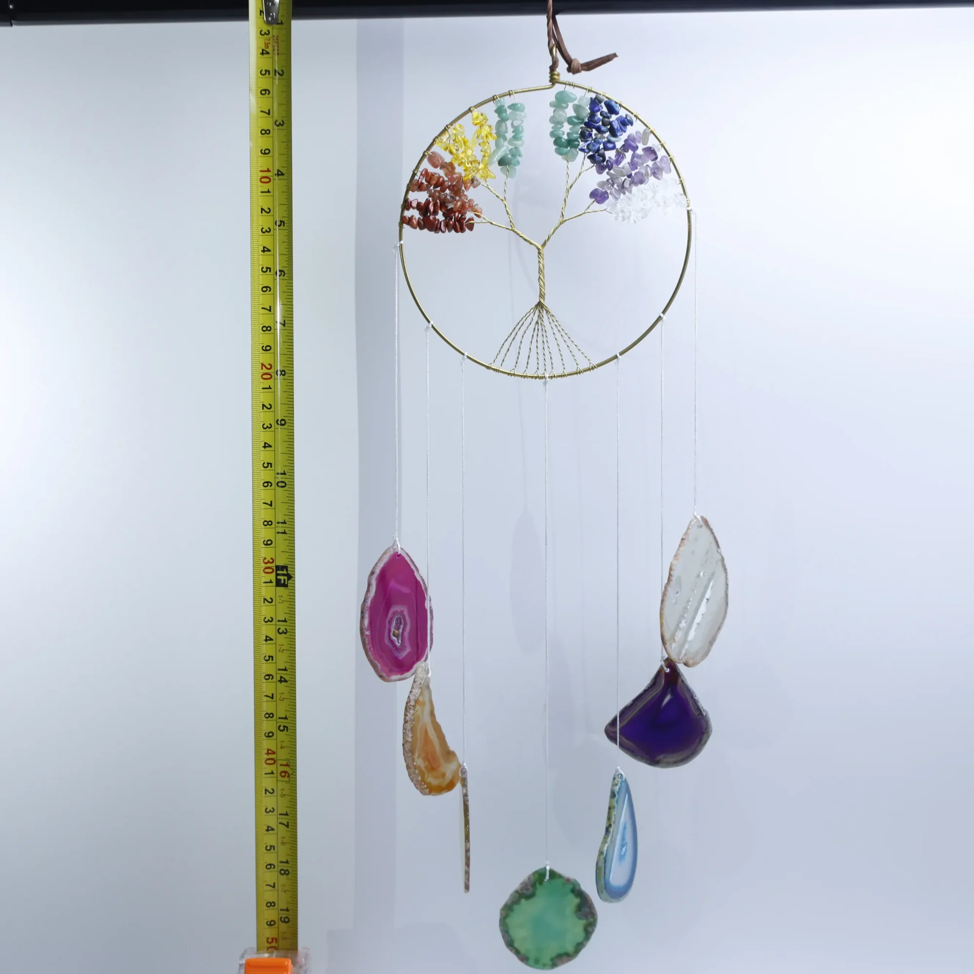 2-Tree-Design Natural Agate Slice Wind Chimes 23.6 in (7 Agate Slices per Chime) - 2