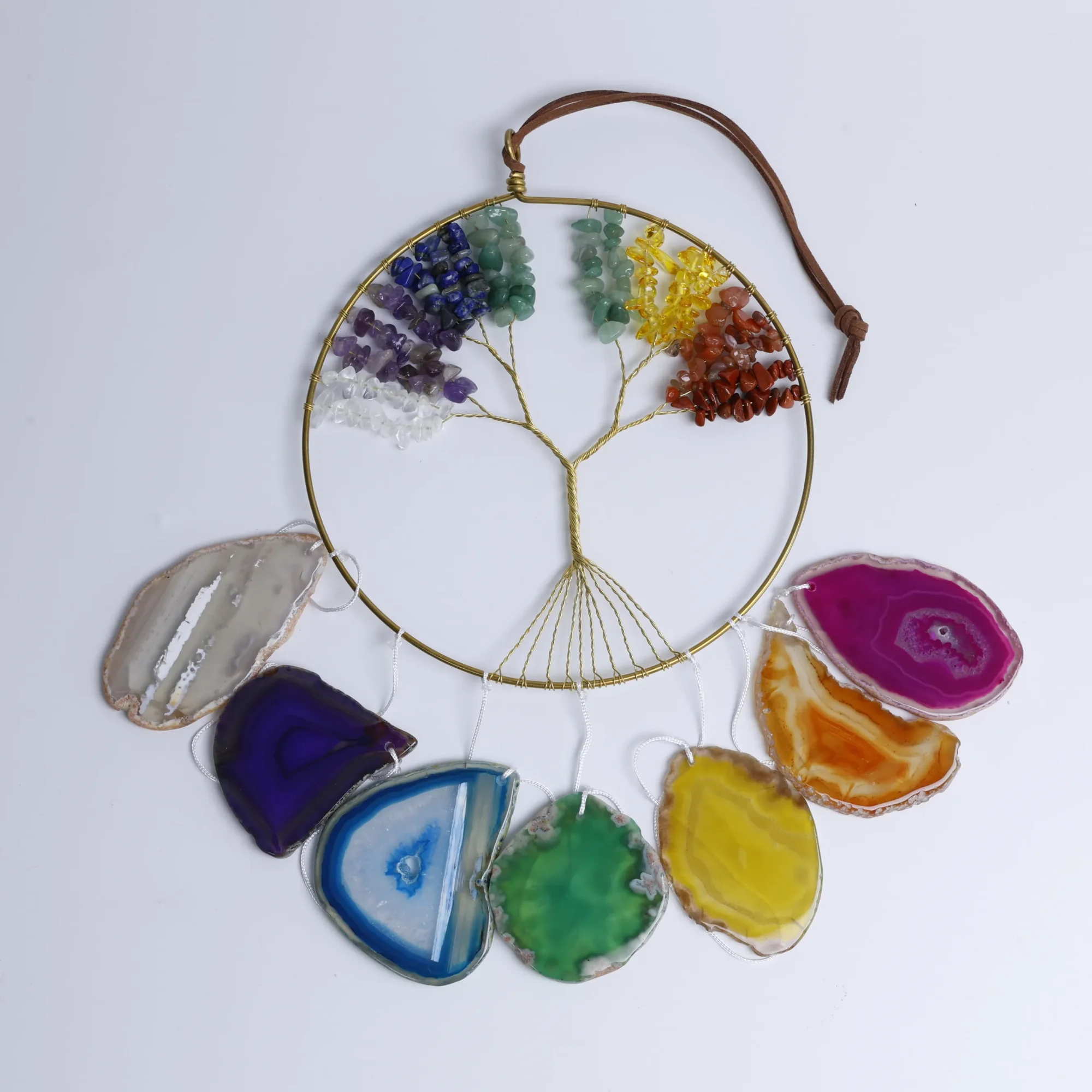 2-Tree-Design Natural Agate Slice Wind Chimes 23.6 in (7 Agate Slices per Chime)