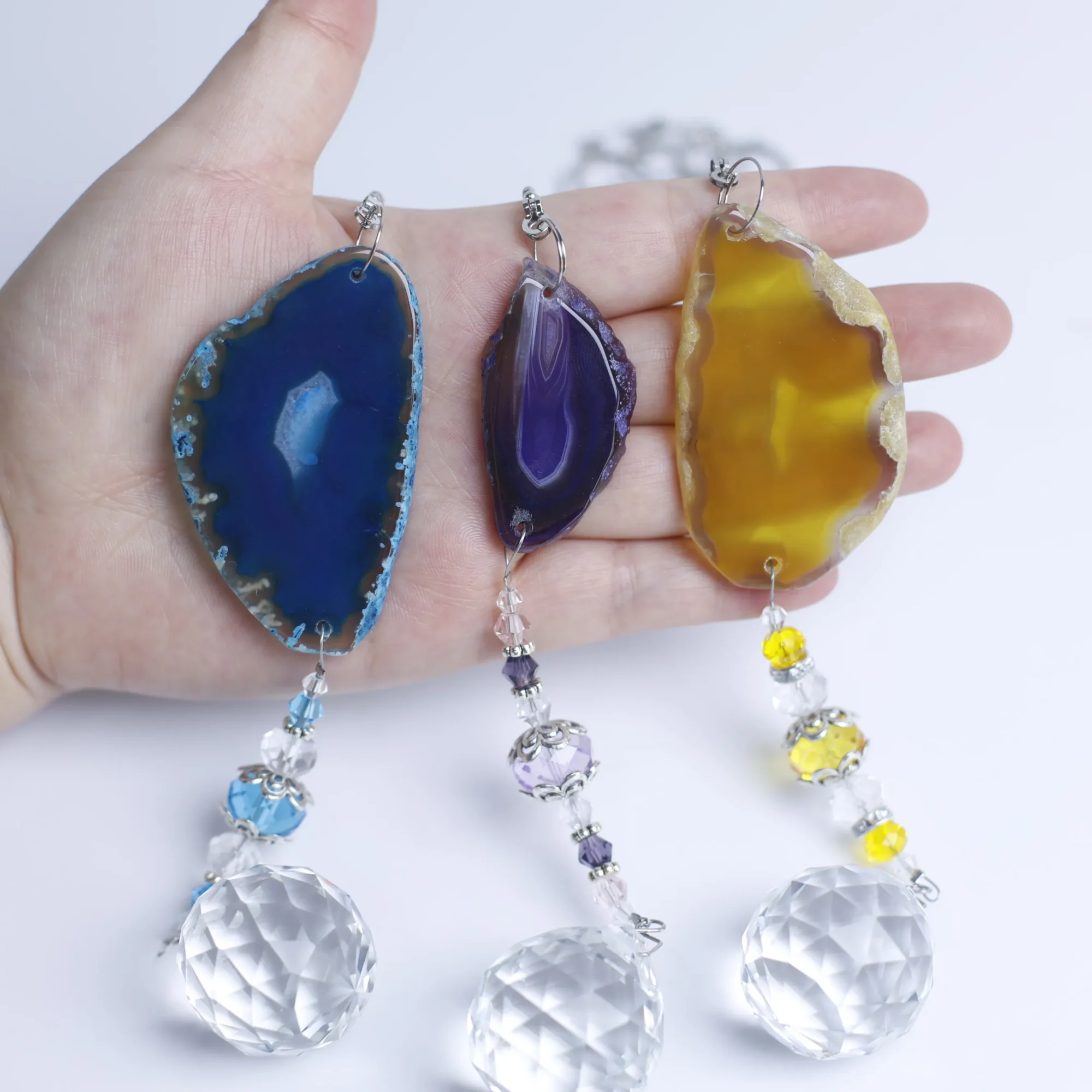 3-Color Dyed Natural Agate Slice Wind Chimes 15.7 in (1 Slices per Chime)