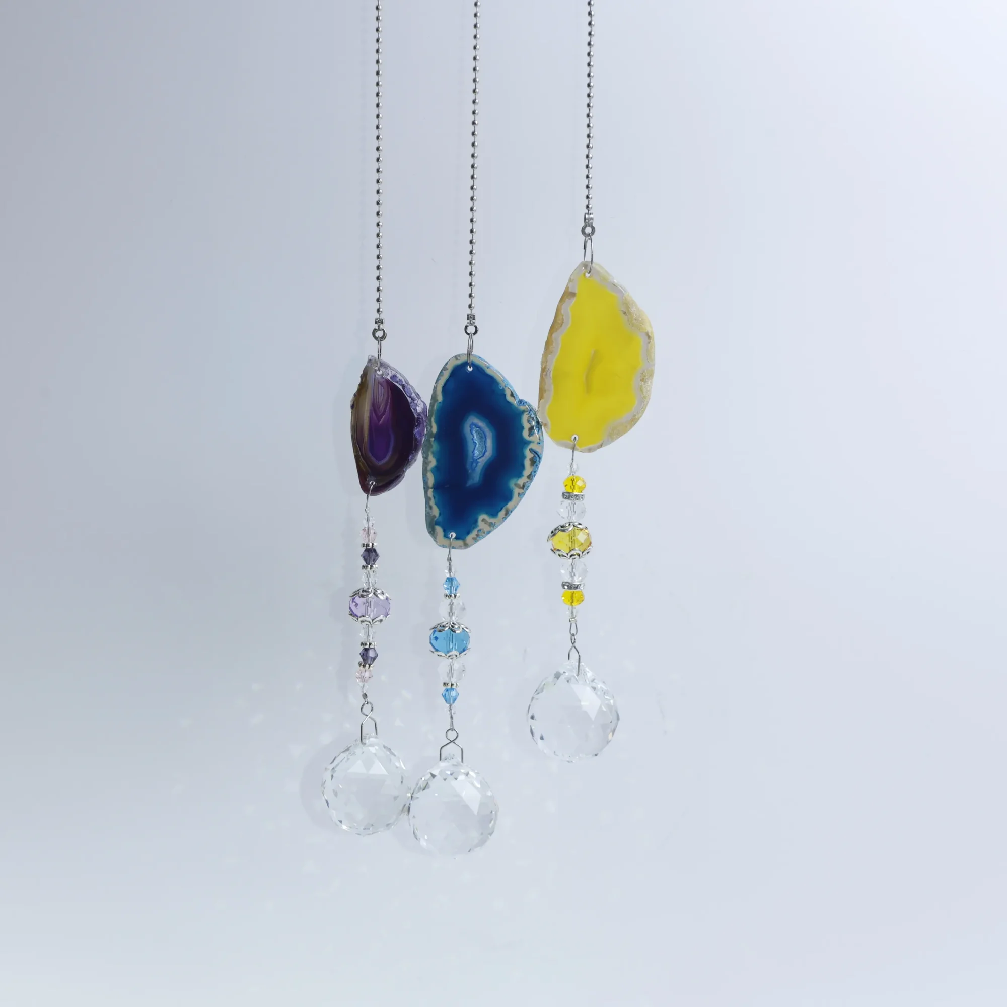 3-Color Dyed Natural Agate Slice Wind Chimes 15.7 in (1 Slices per Chime) - 1