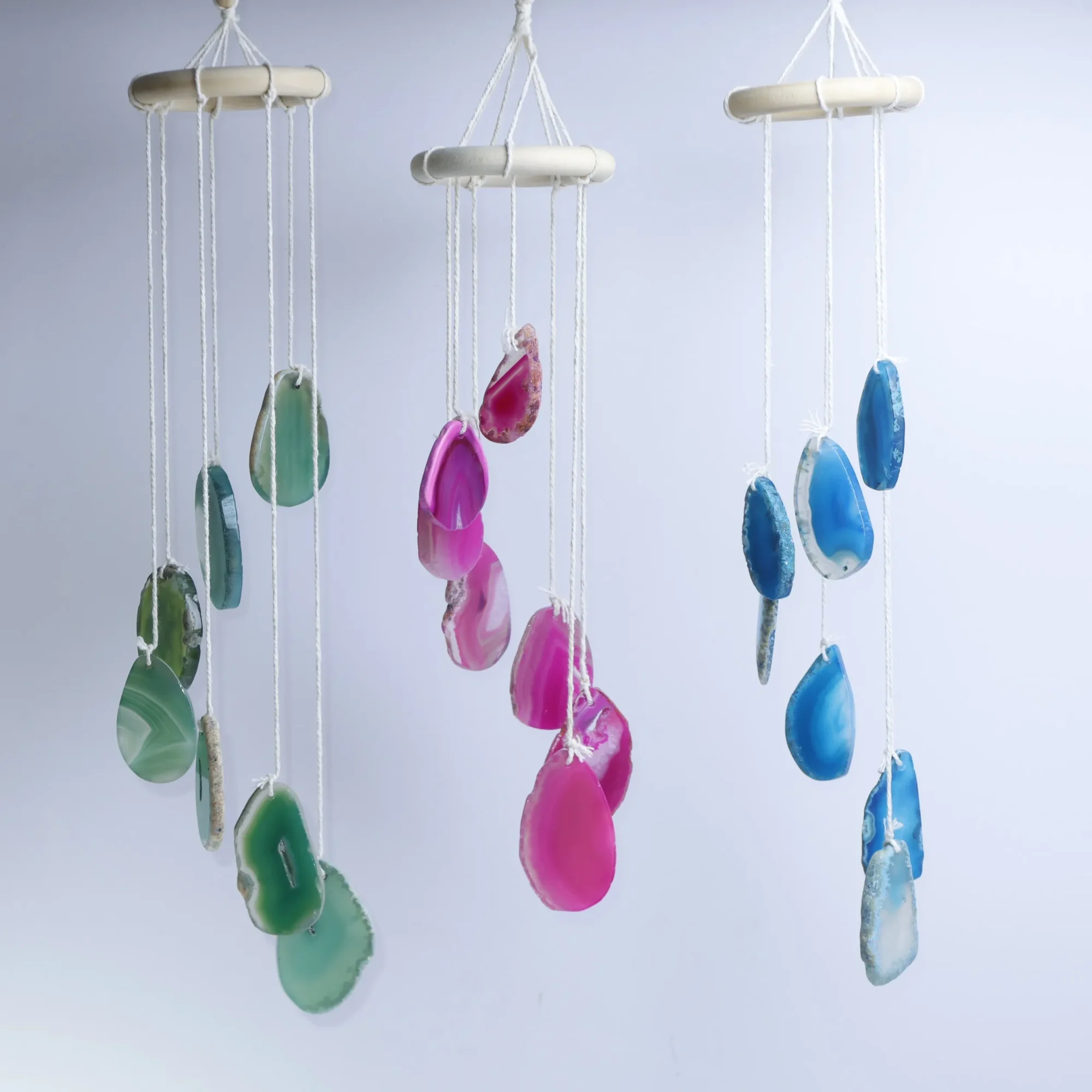 3-Color Natural Agate Slice Wind Chimes 13.8 in (7 Slices per Chime) - 1