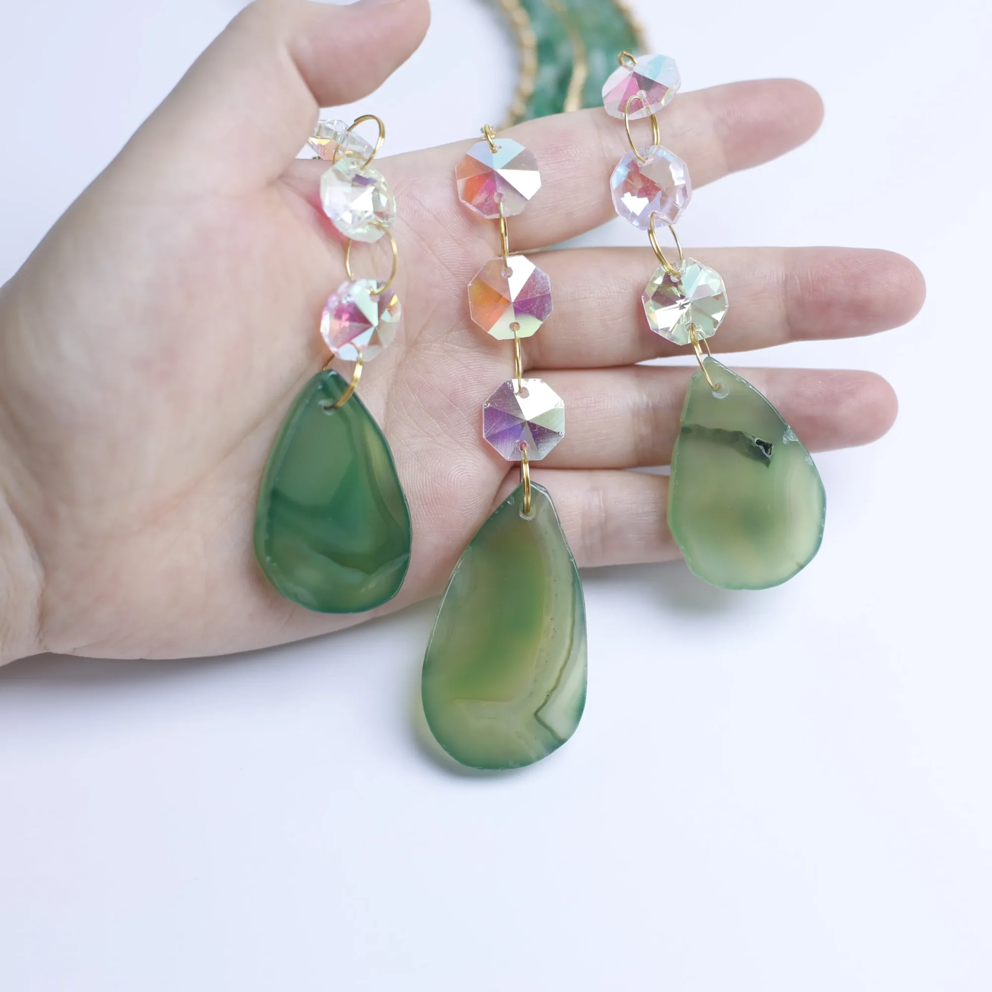3-Color Moon Crystal Chips Agate Slice Wind Chimes 15 in (3 Agate Slices per Chime) - 2