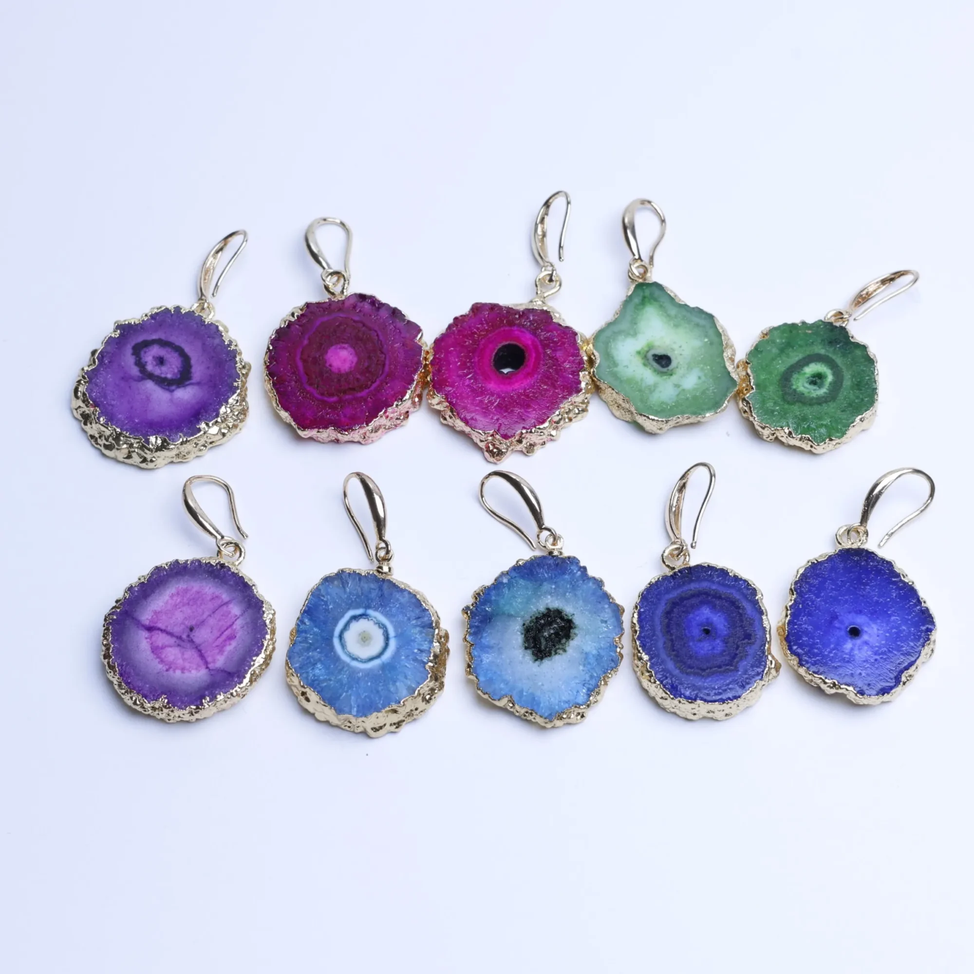5-Color Dyed Agate Geode Slice Drop Earrings