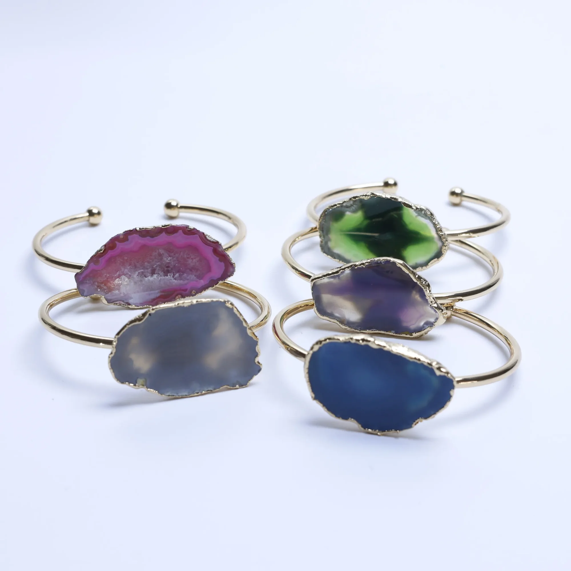 5-Color Agate Slice Adjustable Cuff Bracelet