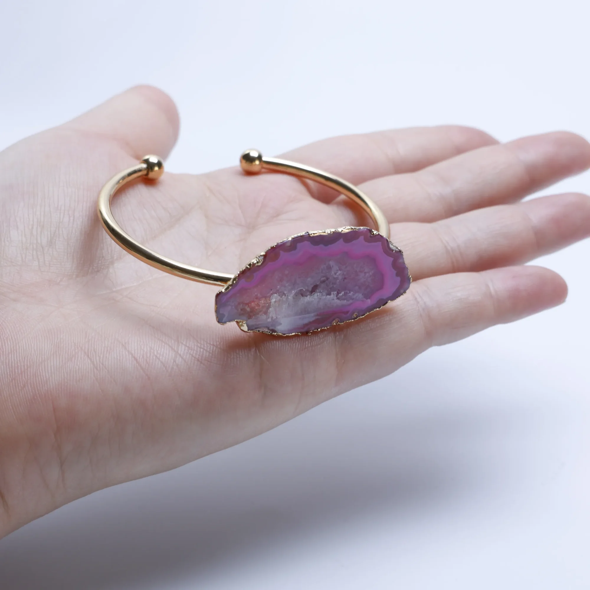 5-Color Agate Slice Adjustable Cuff Bracelet - 4