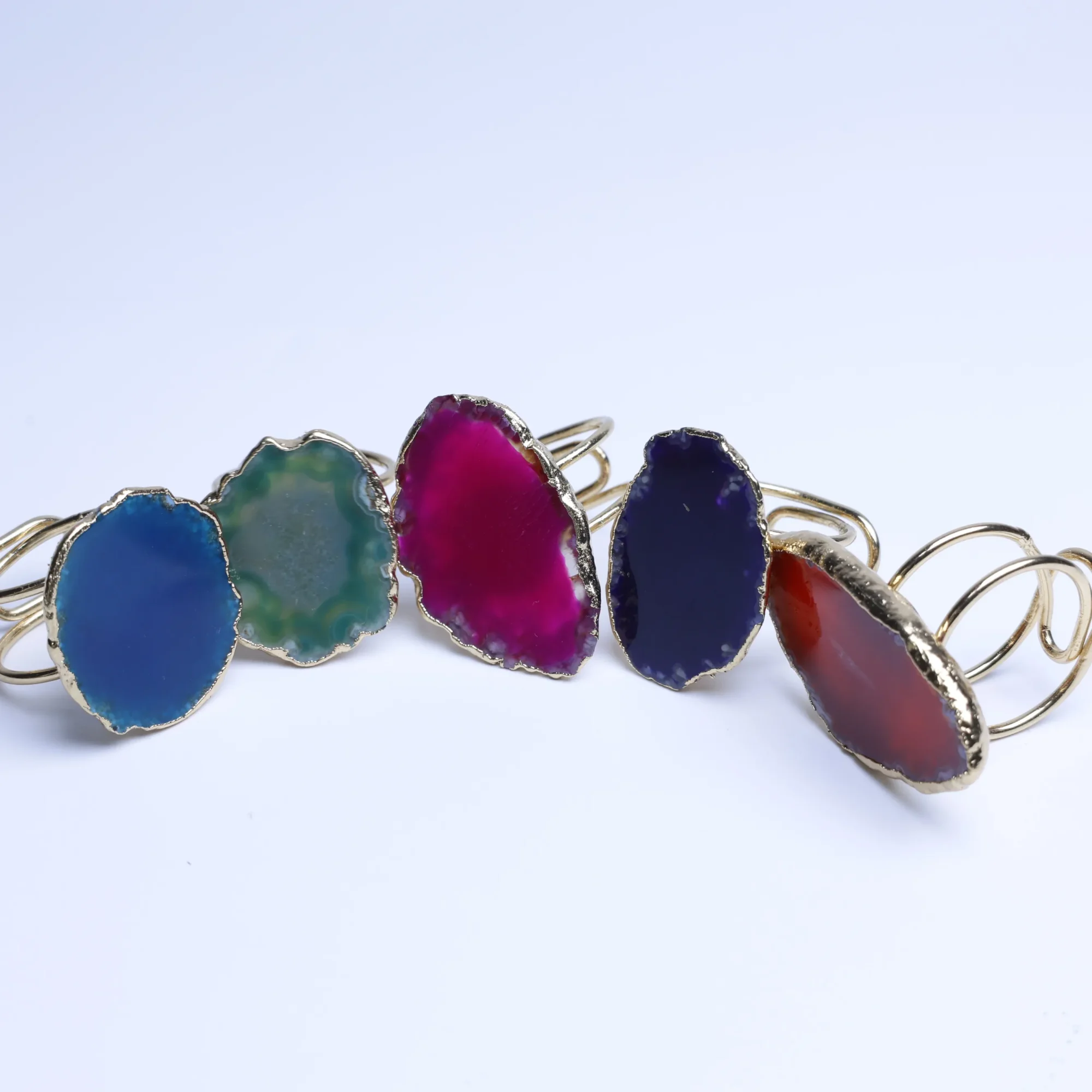 5-Color Agate Slice Adjustable Ring