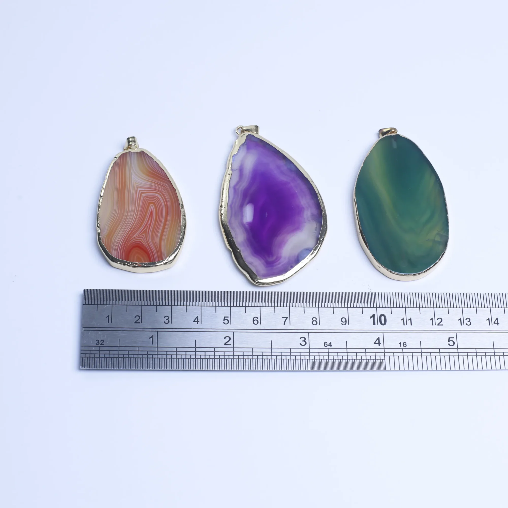 5-Color Agate Slice Pendant with Gold-Plated Edge - 1