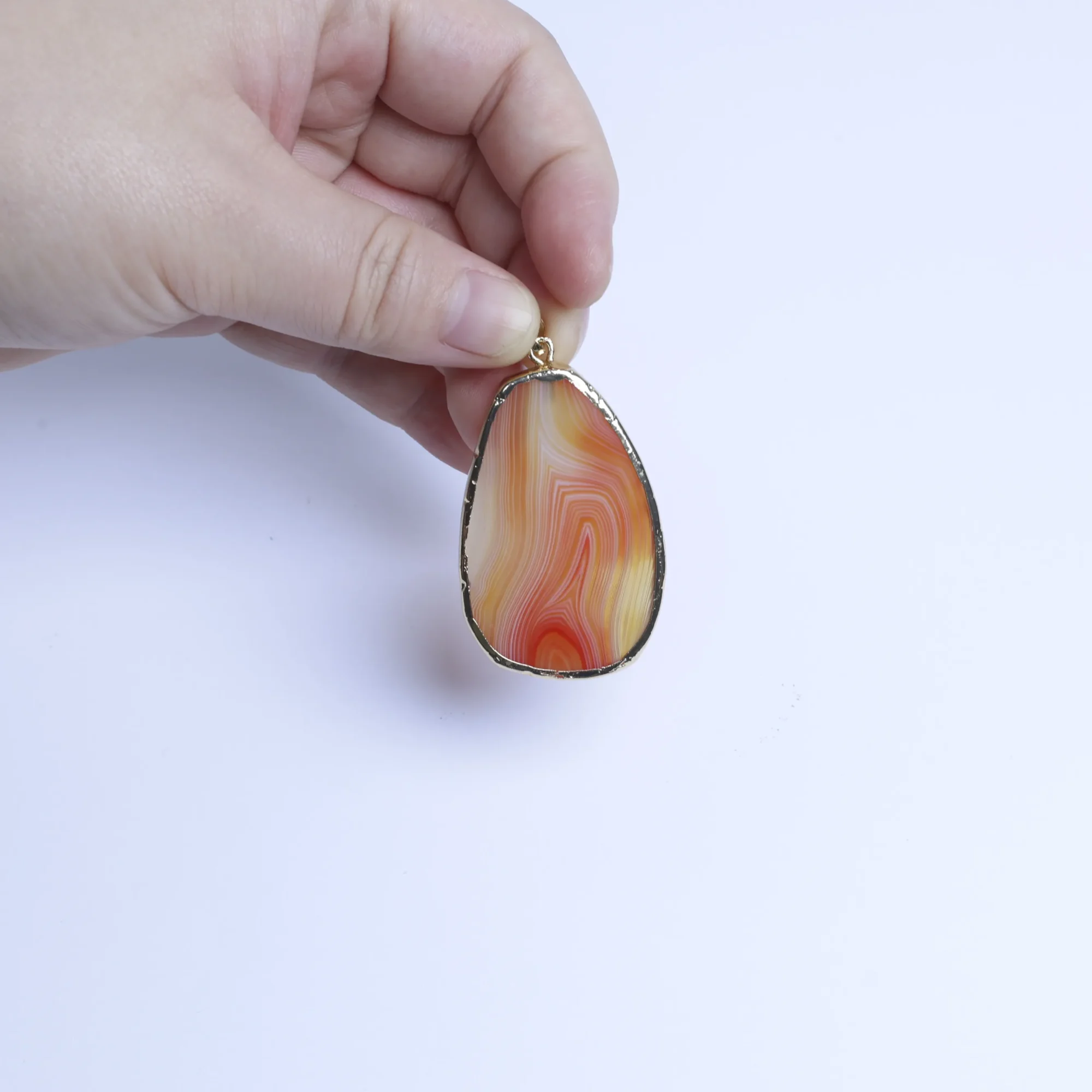 5-Color Agate Slice Pendant with Gold-Plated Edge - 2