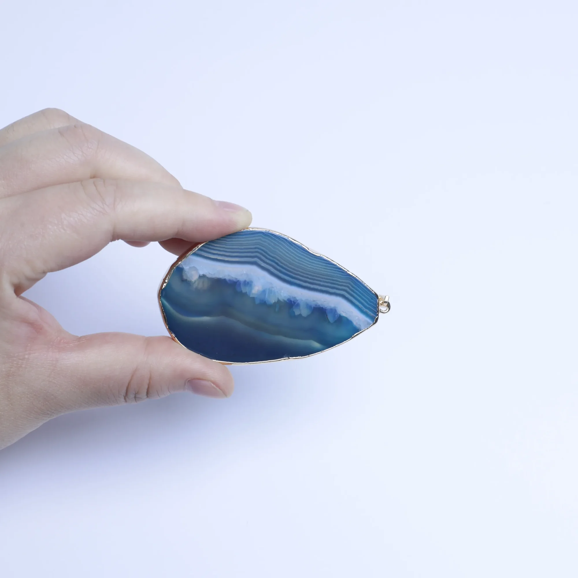 5-Color Agate Slice Pendant with Gold-Plated Edge - 3