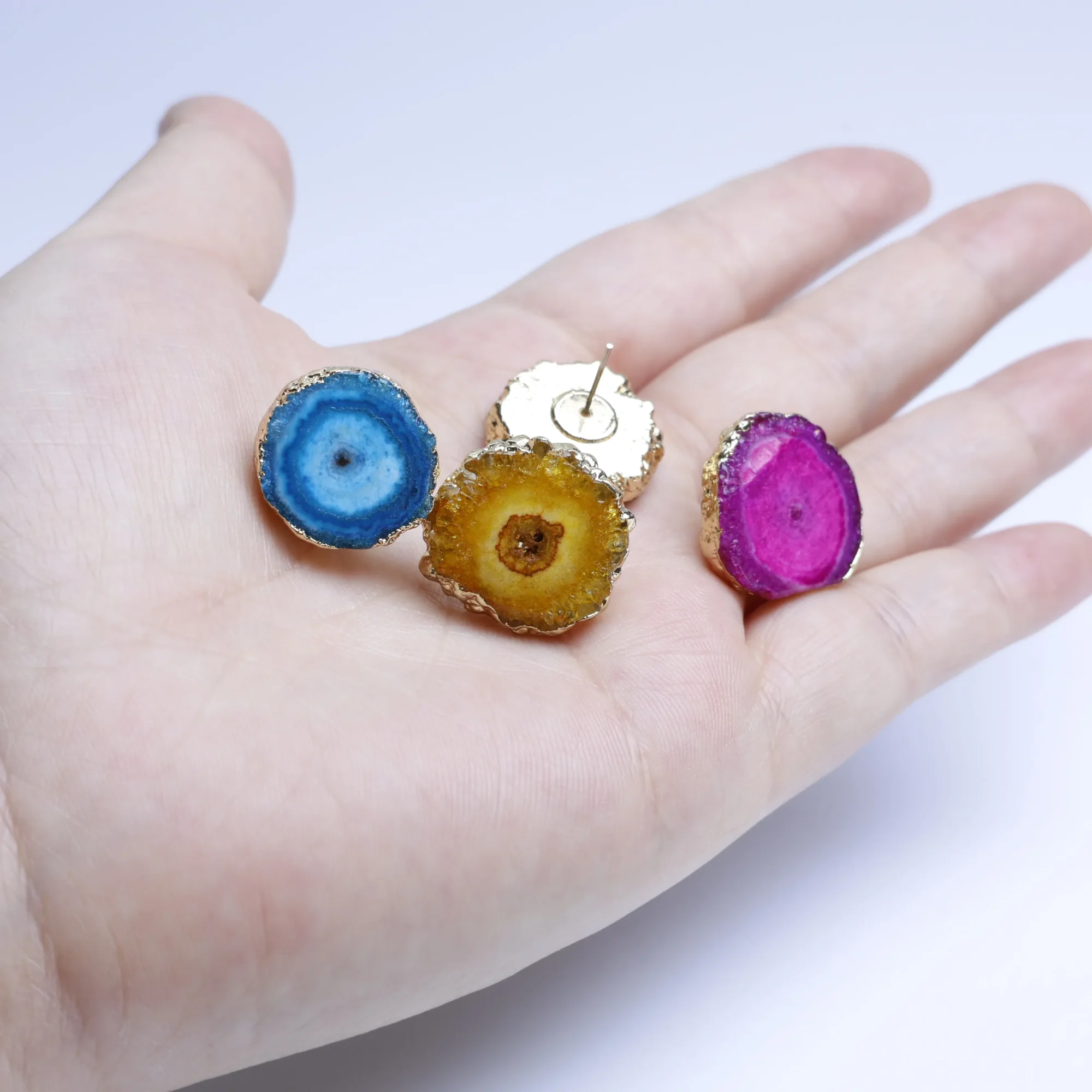 5-Color Dyed Agate Geode Slice Stud Earrings - 2