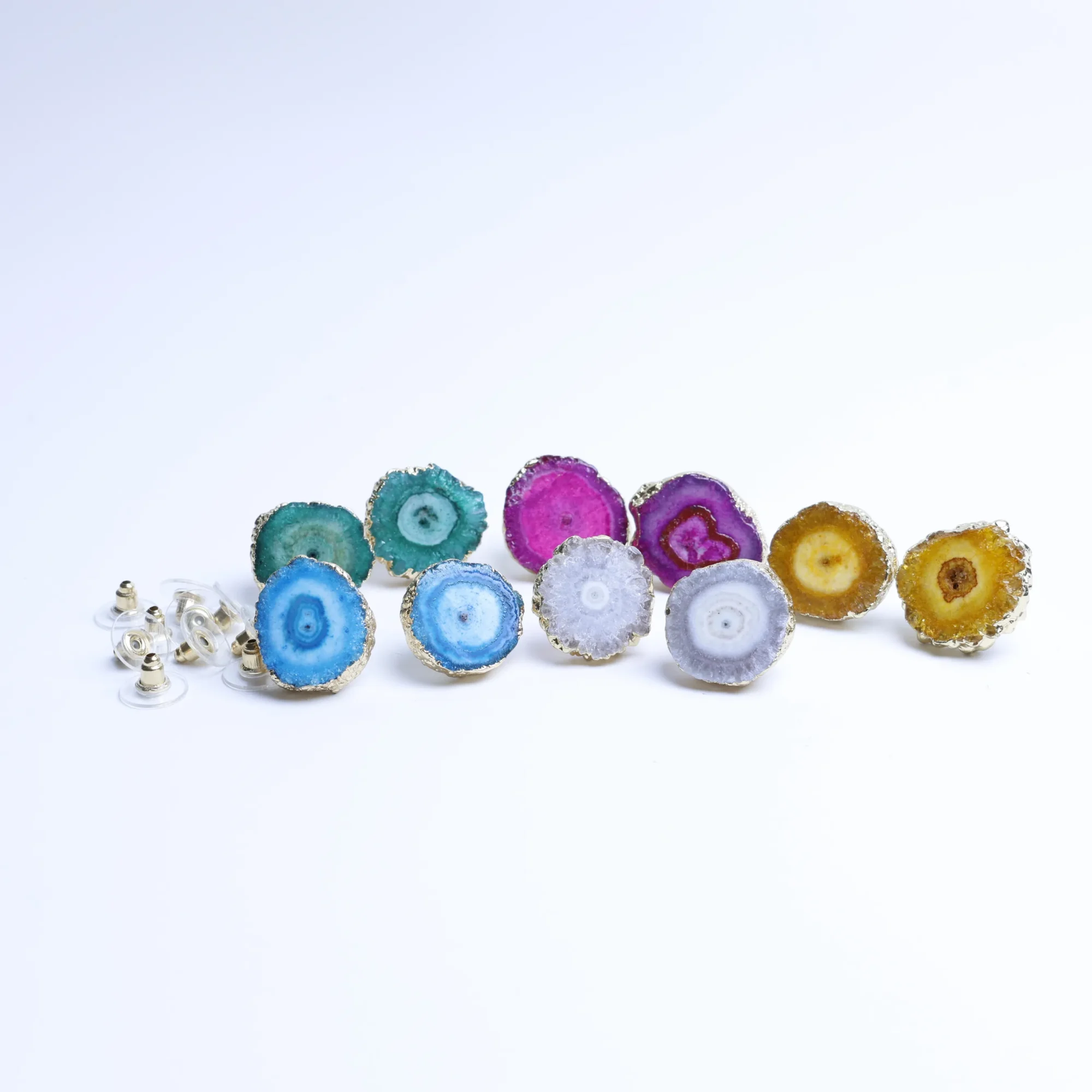 5-Color Dyed Agate Geode Slice Stud Earrings