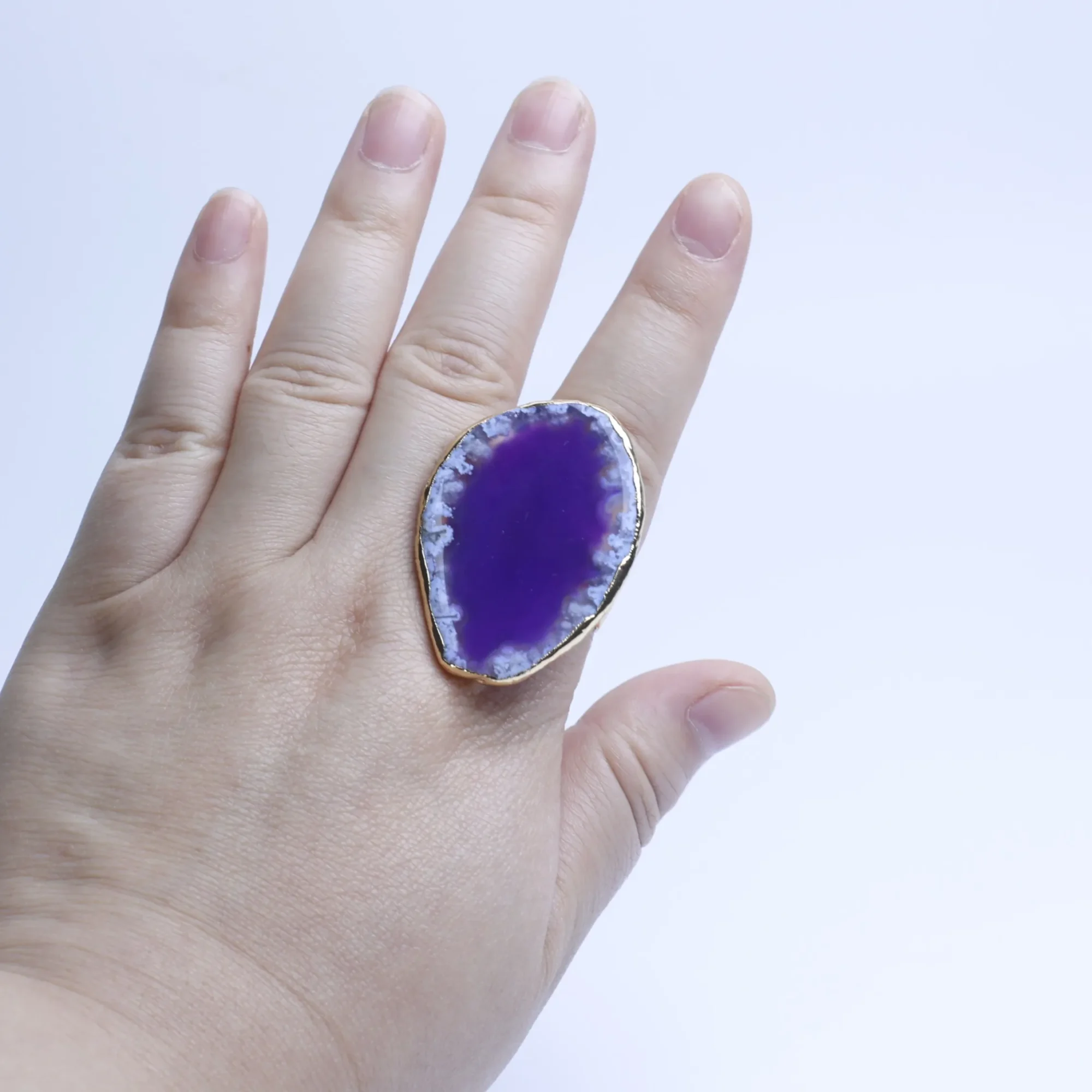 5-Color Dyed Large Agate Slice Adjustable Ring - 4