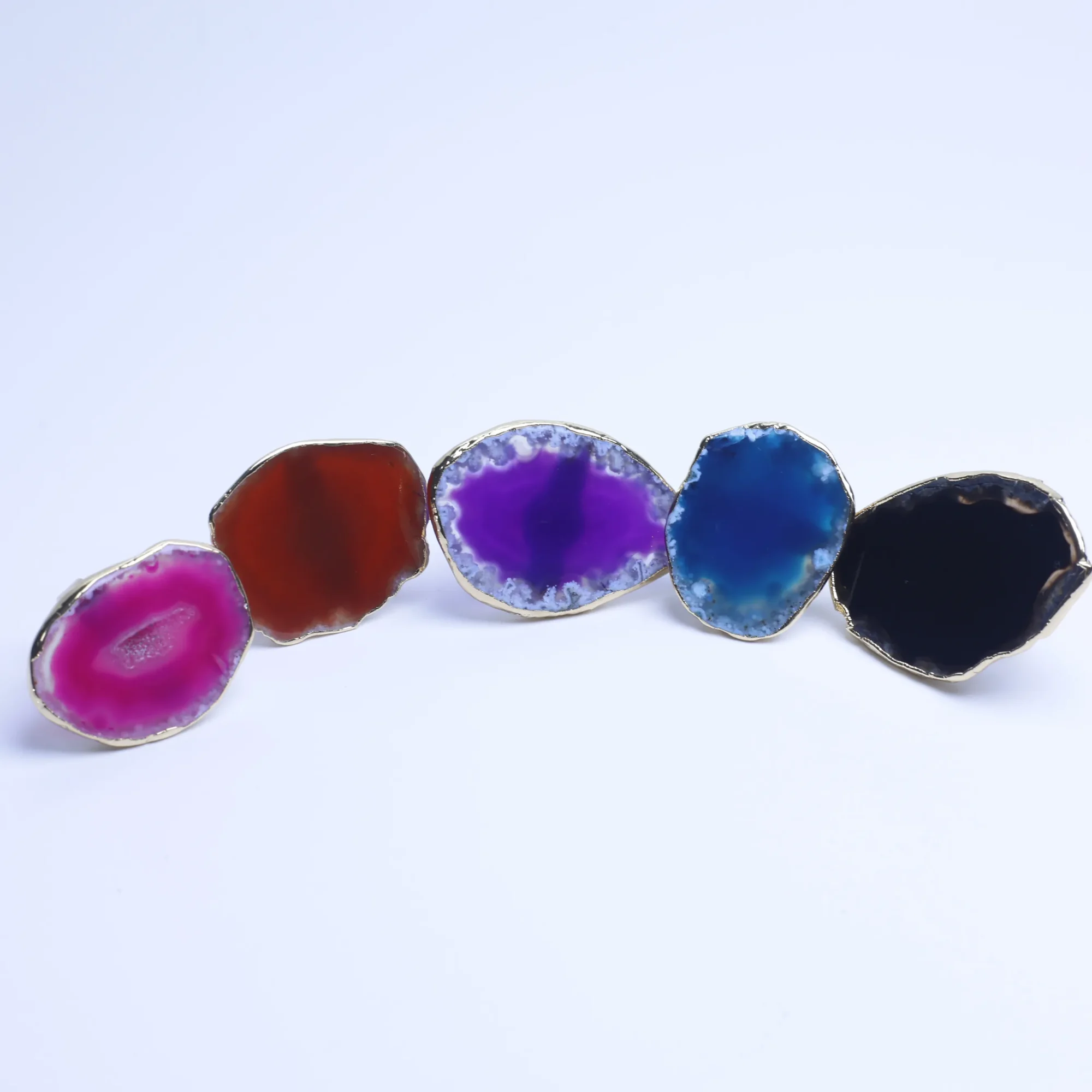 5-Color Dyed Large Agate Slice Adjustable Ring - 2