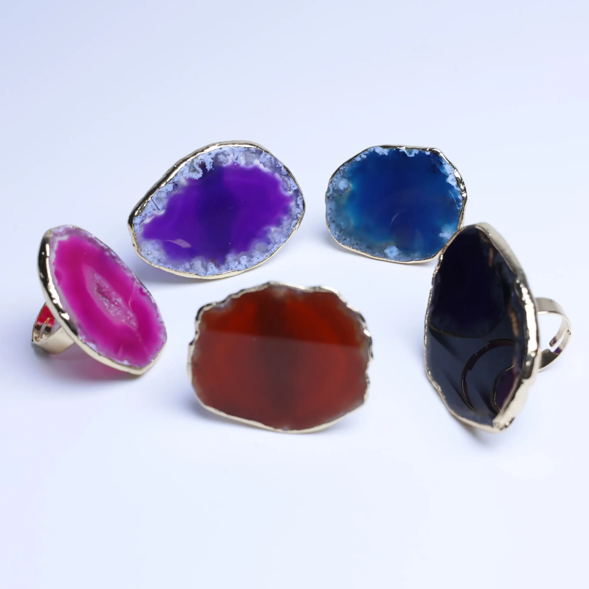 5-Color Dyed Large Agate Slice Adjustable Ring