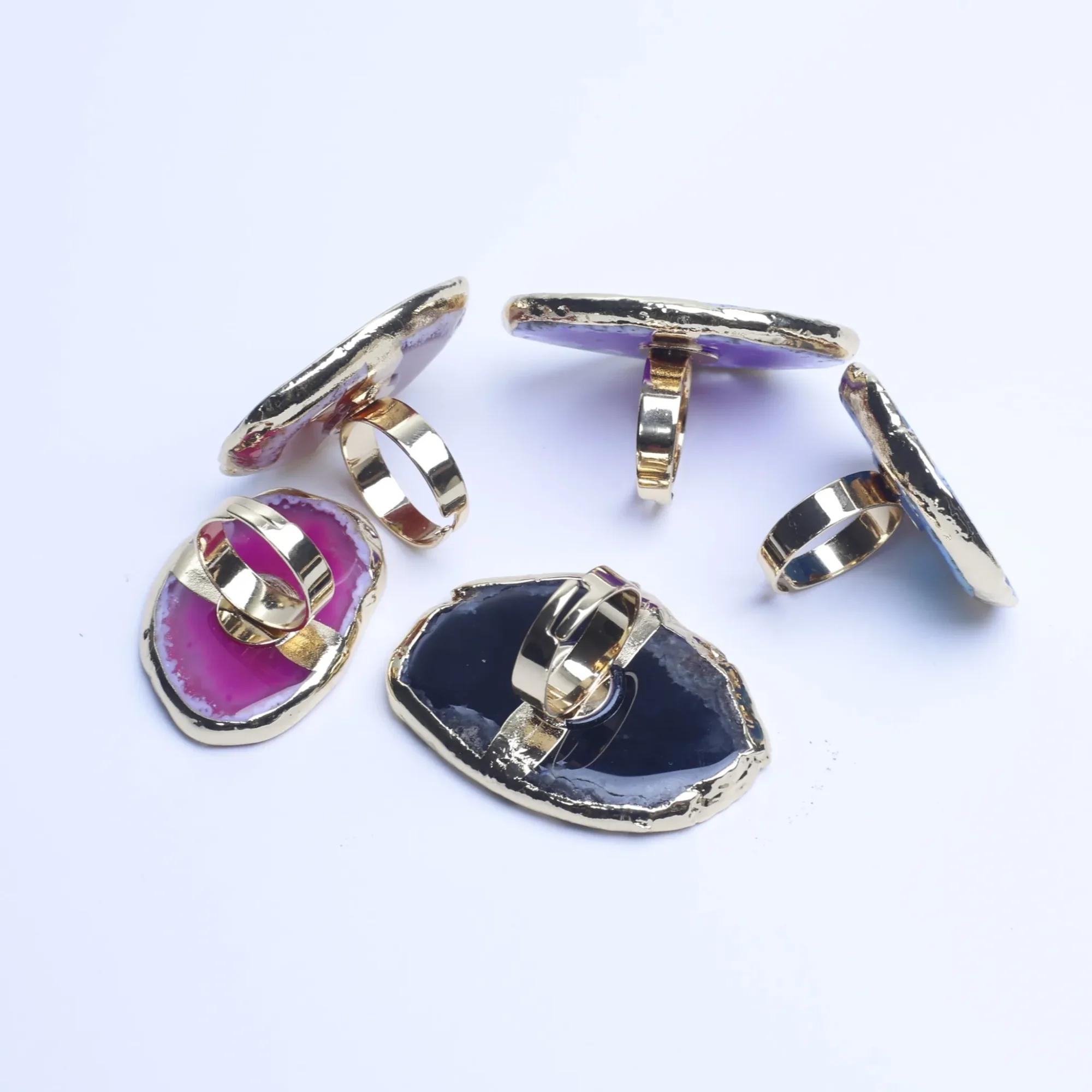 5-Color Dyed Large Agate Slice Adjustable Ring - 1