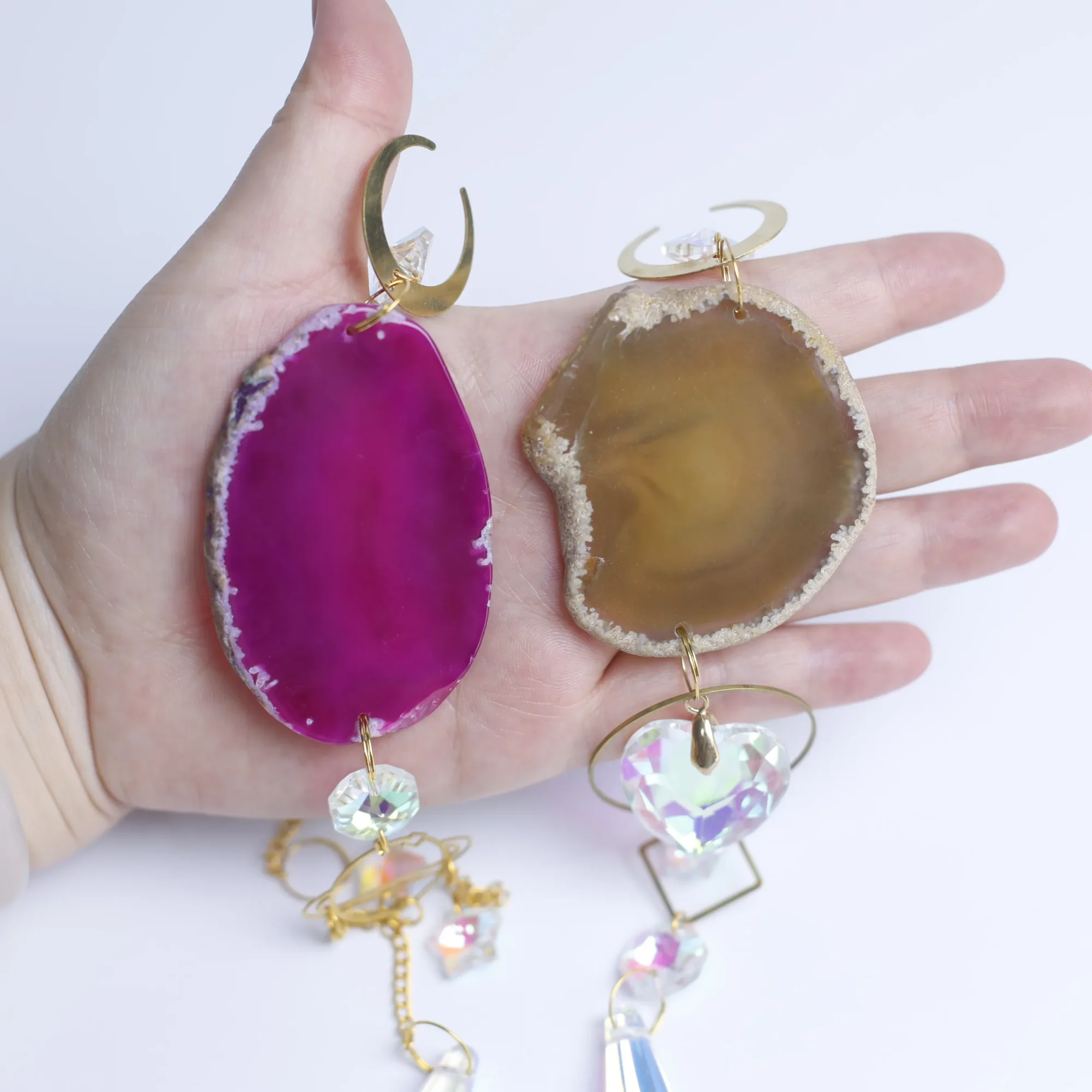 5-Color Single Agate Slice Celestial Crystal Wind Chimes 15.7 in - 2