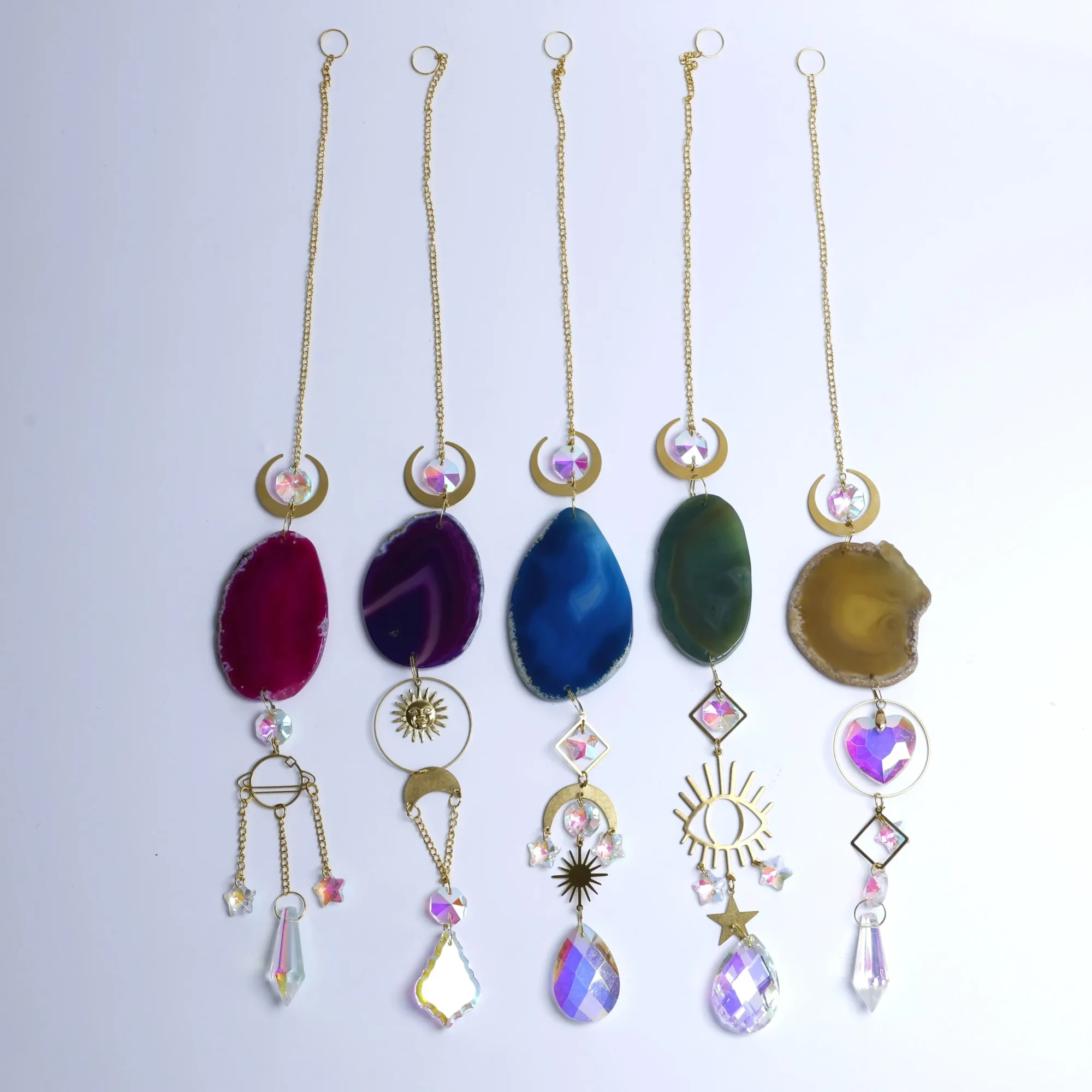 5-Color Single Agate Slice Celestial Crystal Wind Chimes 15.7 in - 1