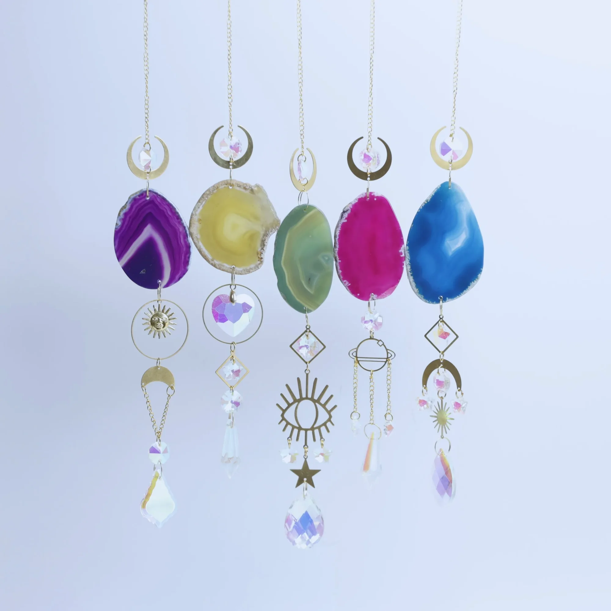 5-Color Single Agate Slice Celestial Crystal Wind Chimes 15.7 in