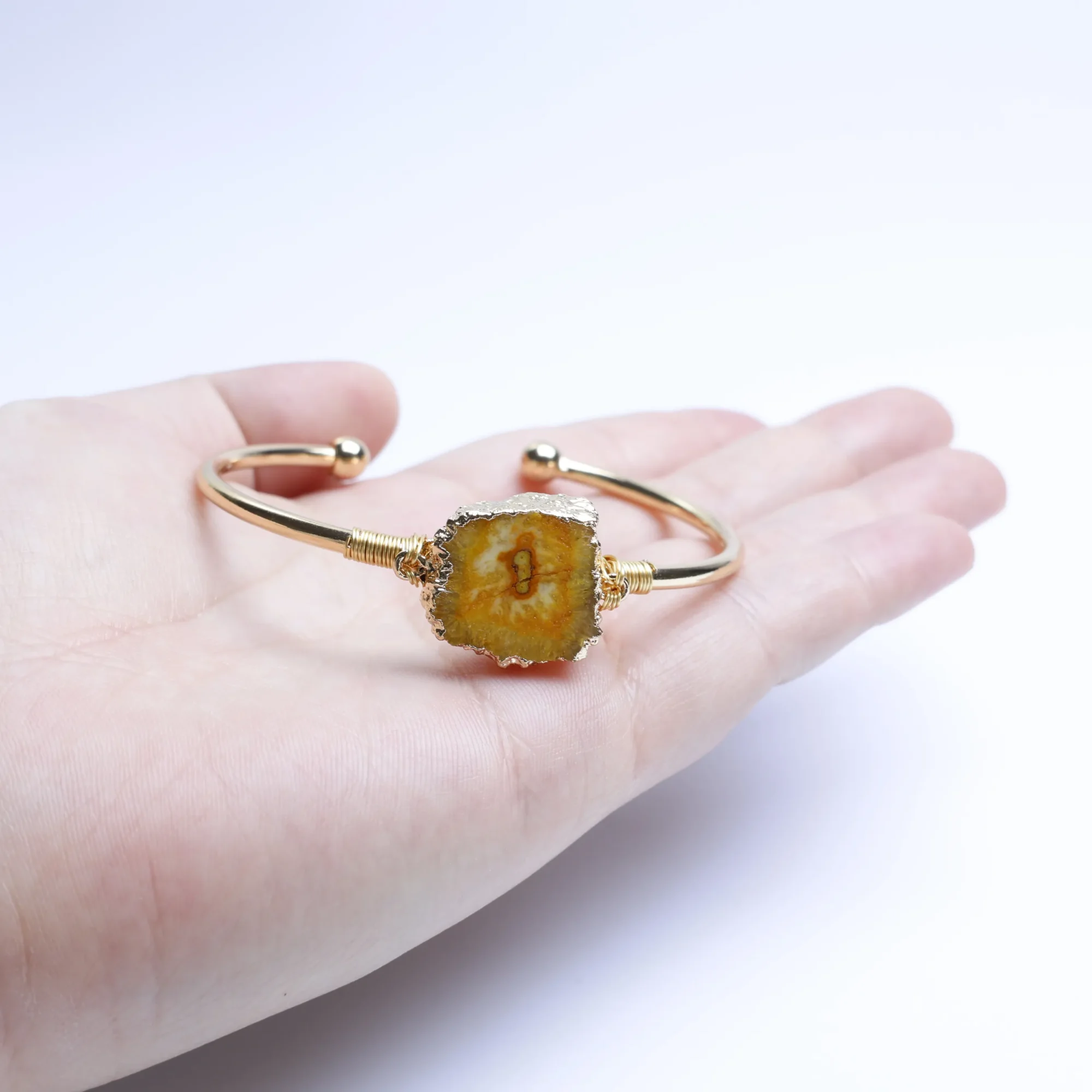 5-Color Wire-Wrapped Dyed Agate Geode Slice Cuff Bracelet - 2