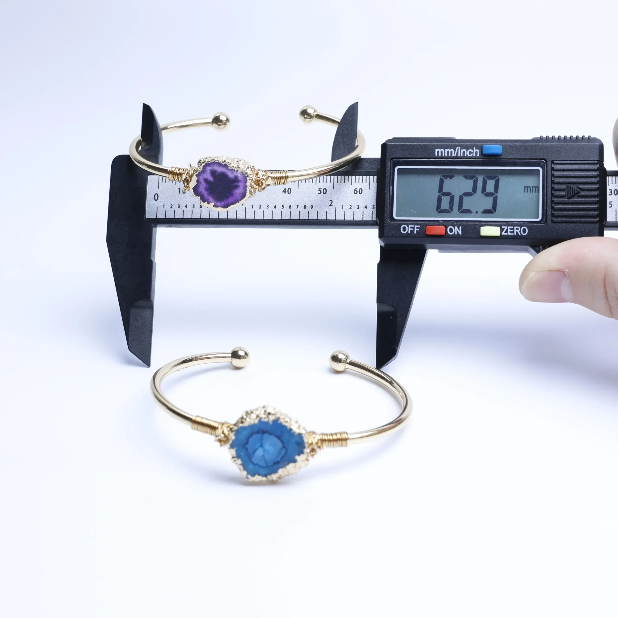 5-Color Wire-Wrapped Dyed Agate Geode Slice Cuff Bracelet - 3