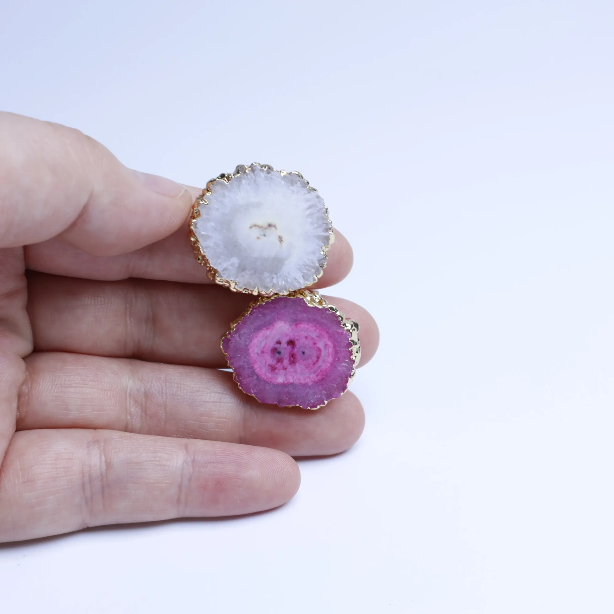 6-Color Dyed Agate Geode Slice Adjustable Ring with Gold-Plated Edge - 2