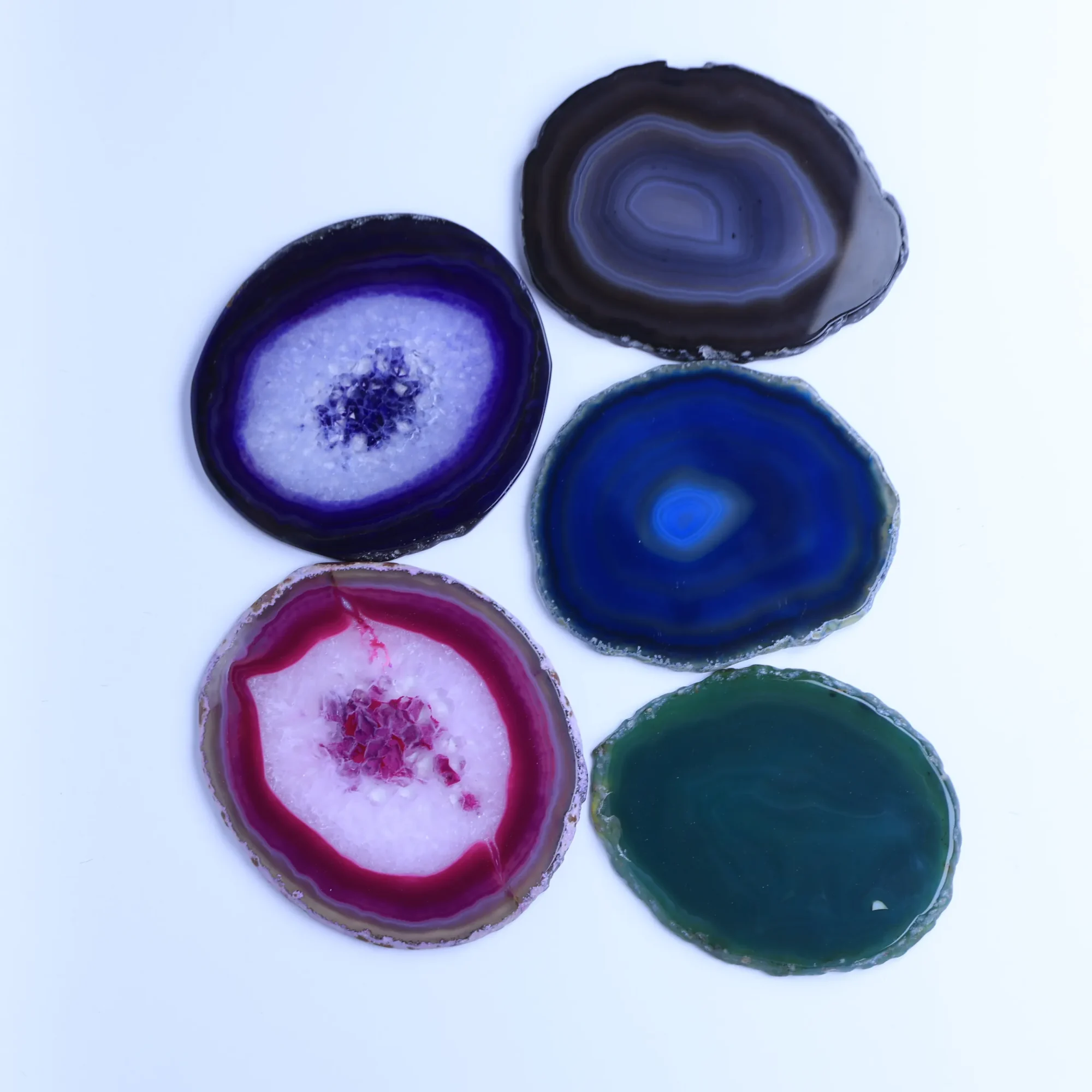 6-Color Dyed Agate Natural Slices (3.5-4.7 in)