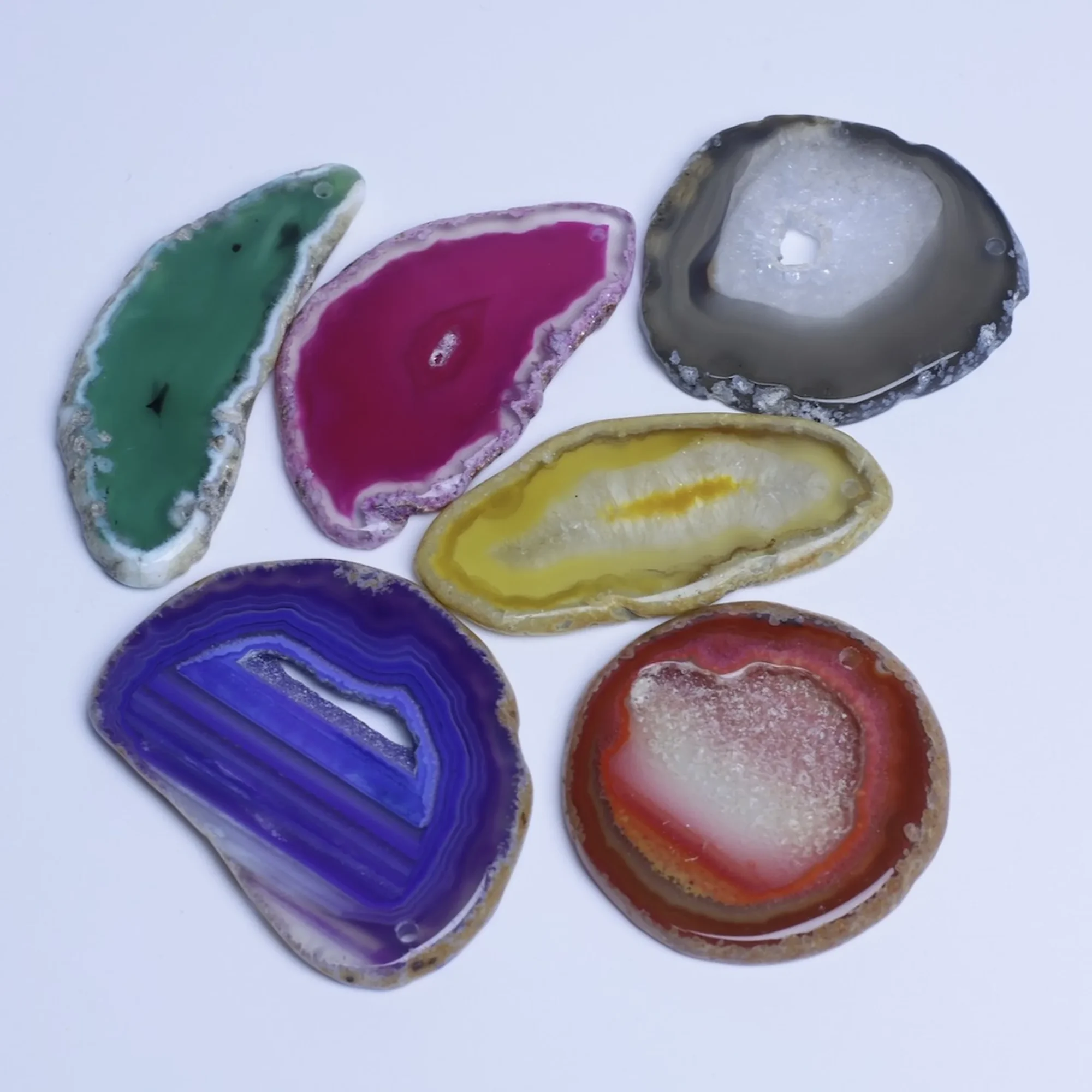 6-Color Small Drilled Agate Slice Pendants