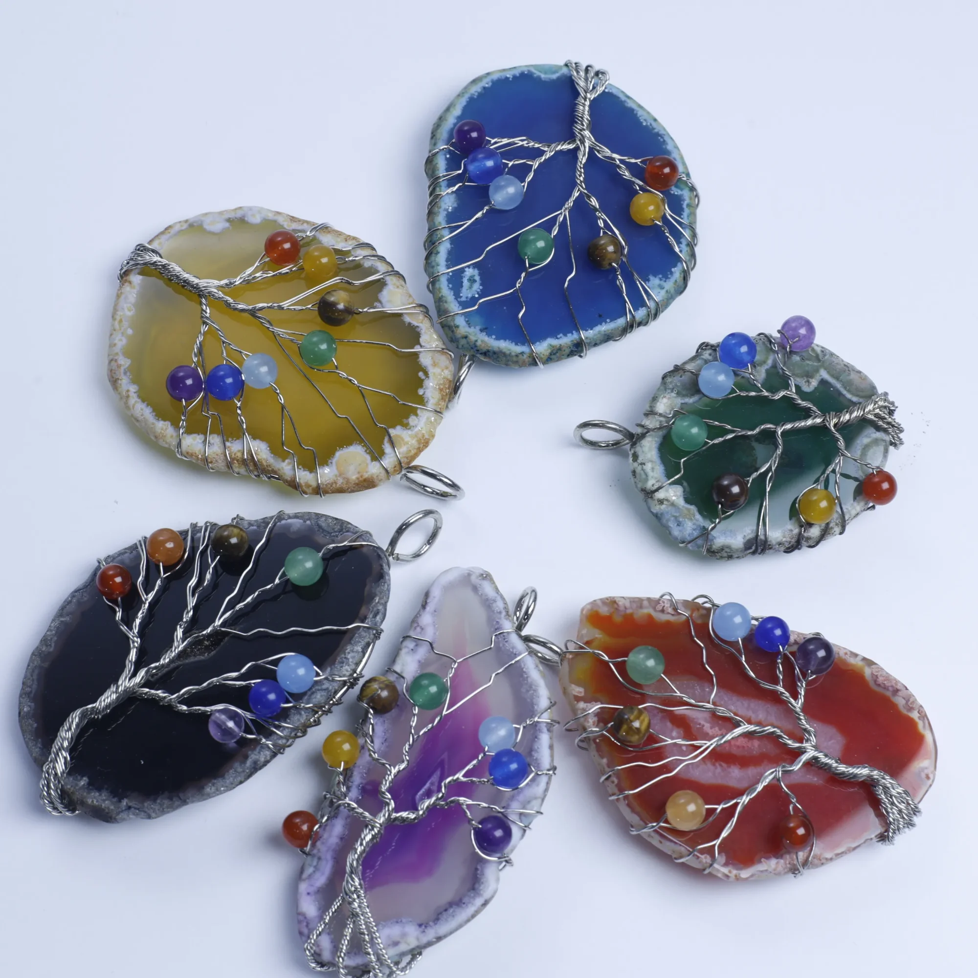 6-Color Tree of Life Agate Slice Pendant