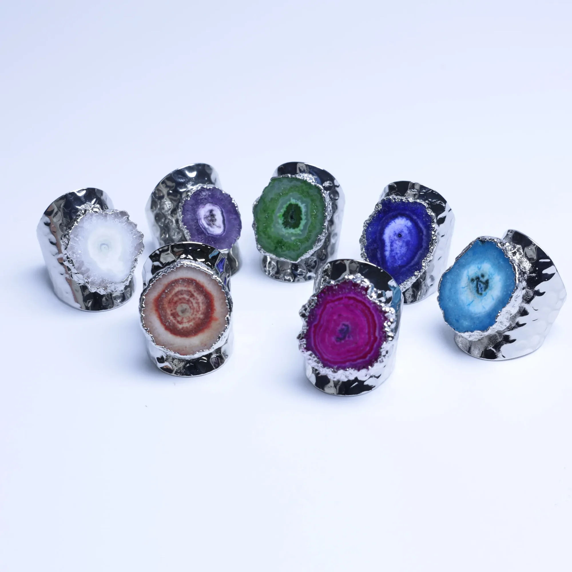 7-Color Agate Geode Druzy Slice Adjustable Statement Ring
