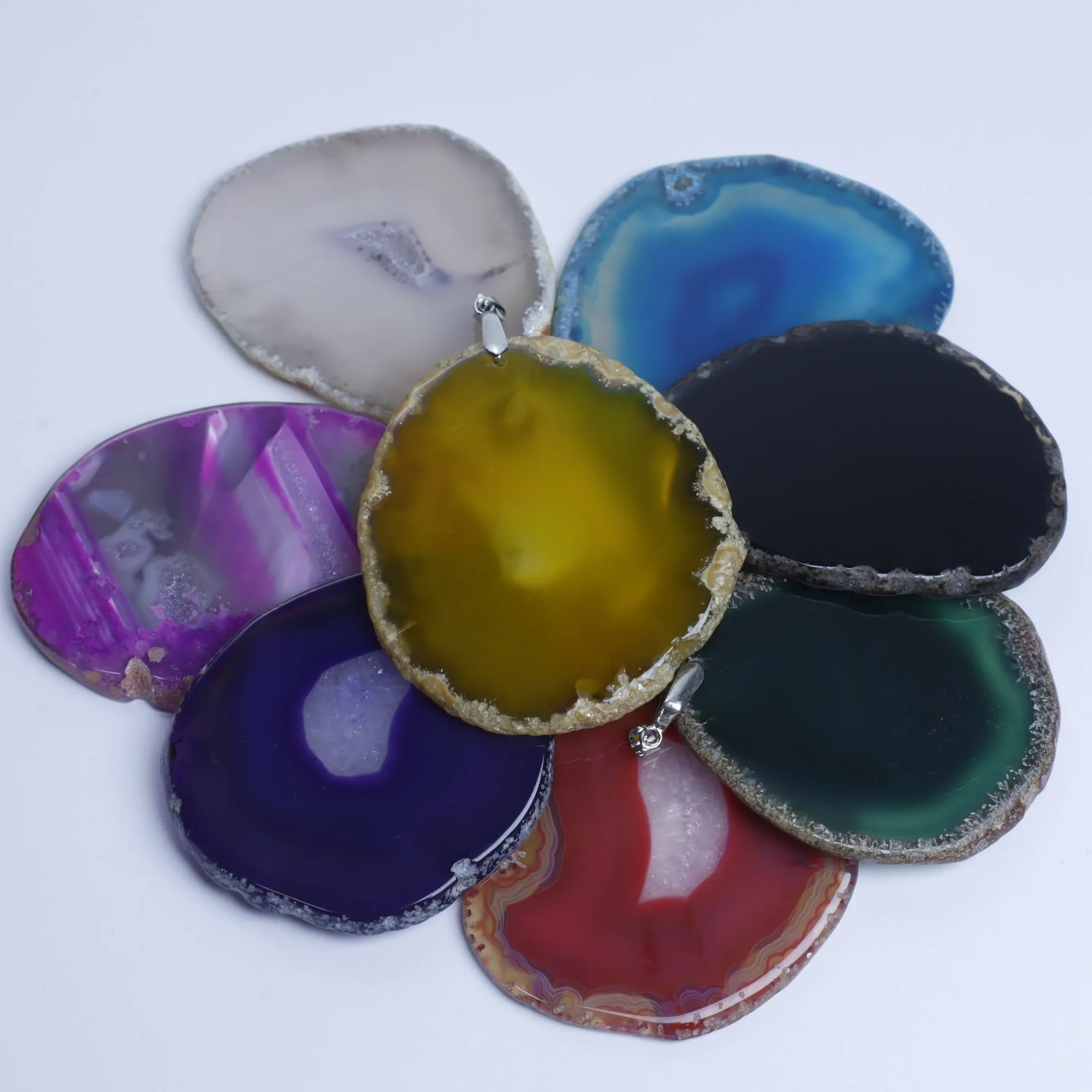 8-Color Natural Brazilian Agate Slice Pendants
