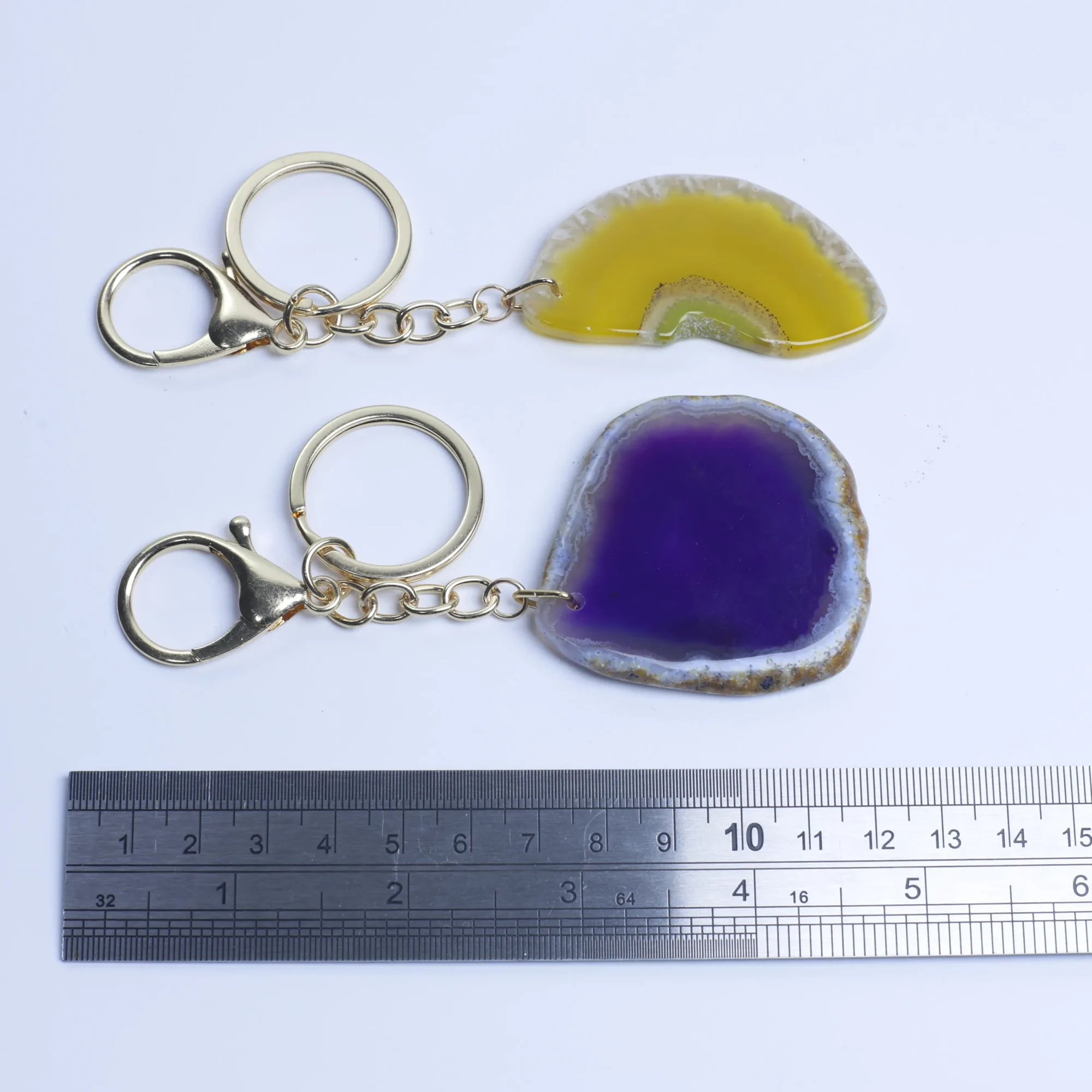 8-Color Natural Agate Slice Keychains - 4