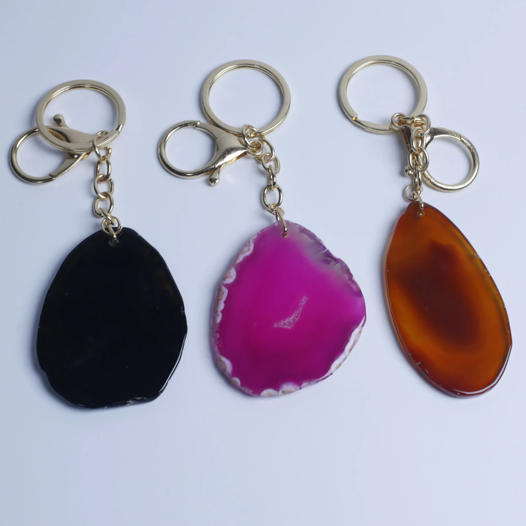 8-Color Natural Agate Slice Keychains - 1