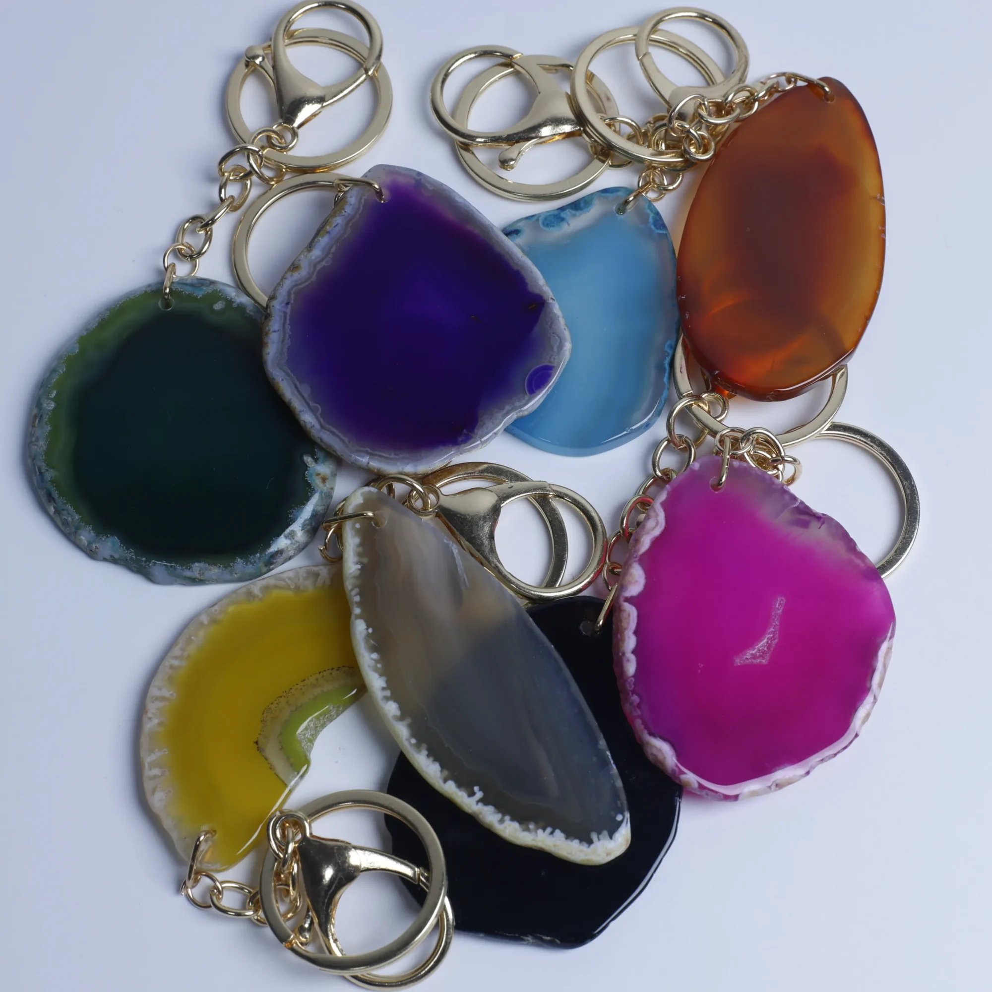 8-Color Natural Agate Slice Keychains