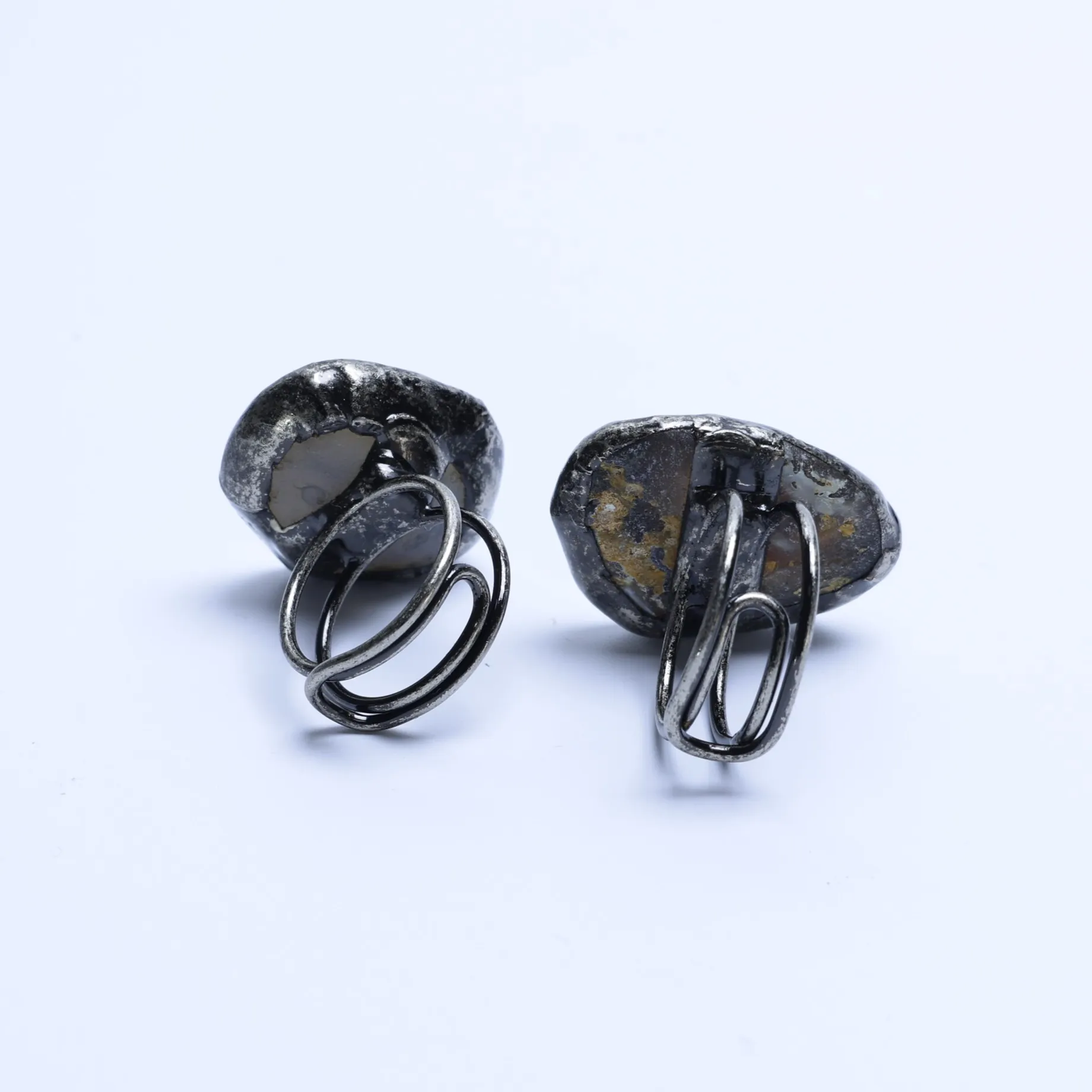 Agate Geode Druzy Slice Adjustable Ring Silver Finish Edge - 2