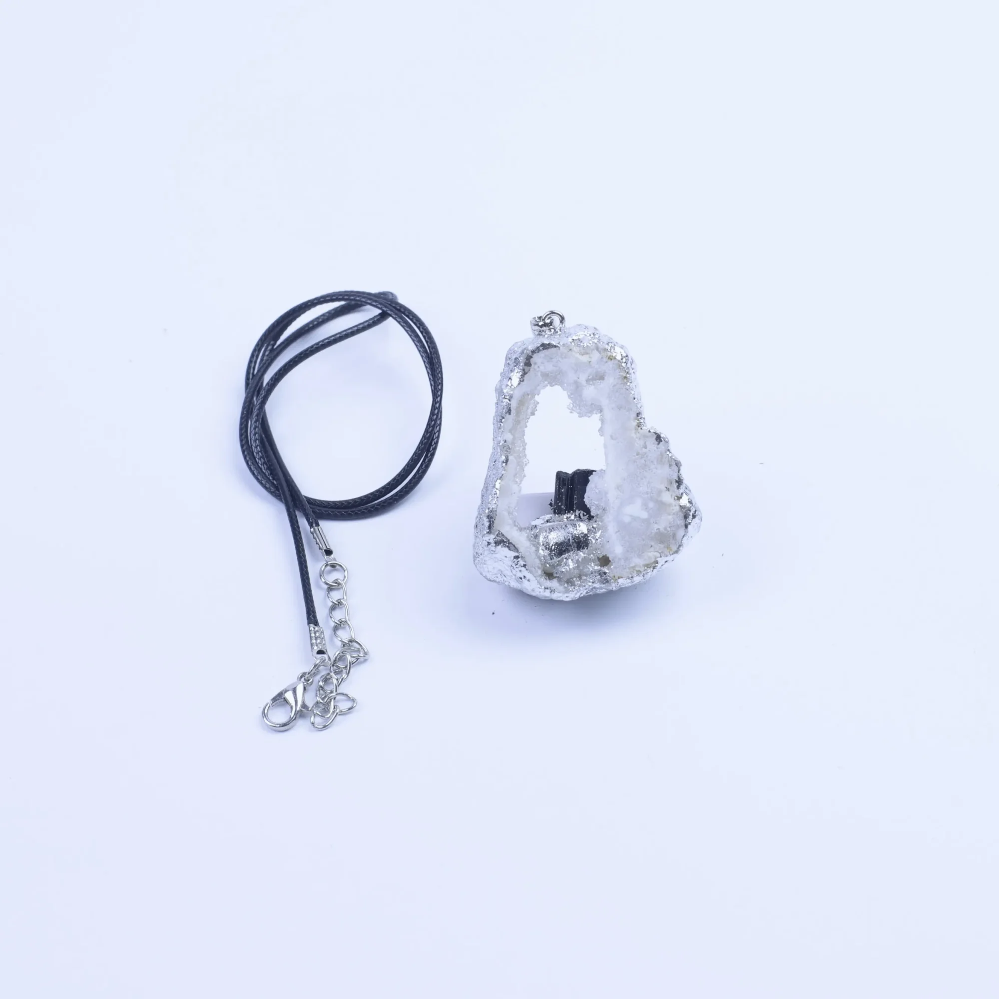 Agate Geode Slice Pendant with Silver-Plated Edge & Inlaid Crystal - Soft Yellow