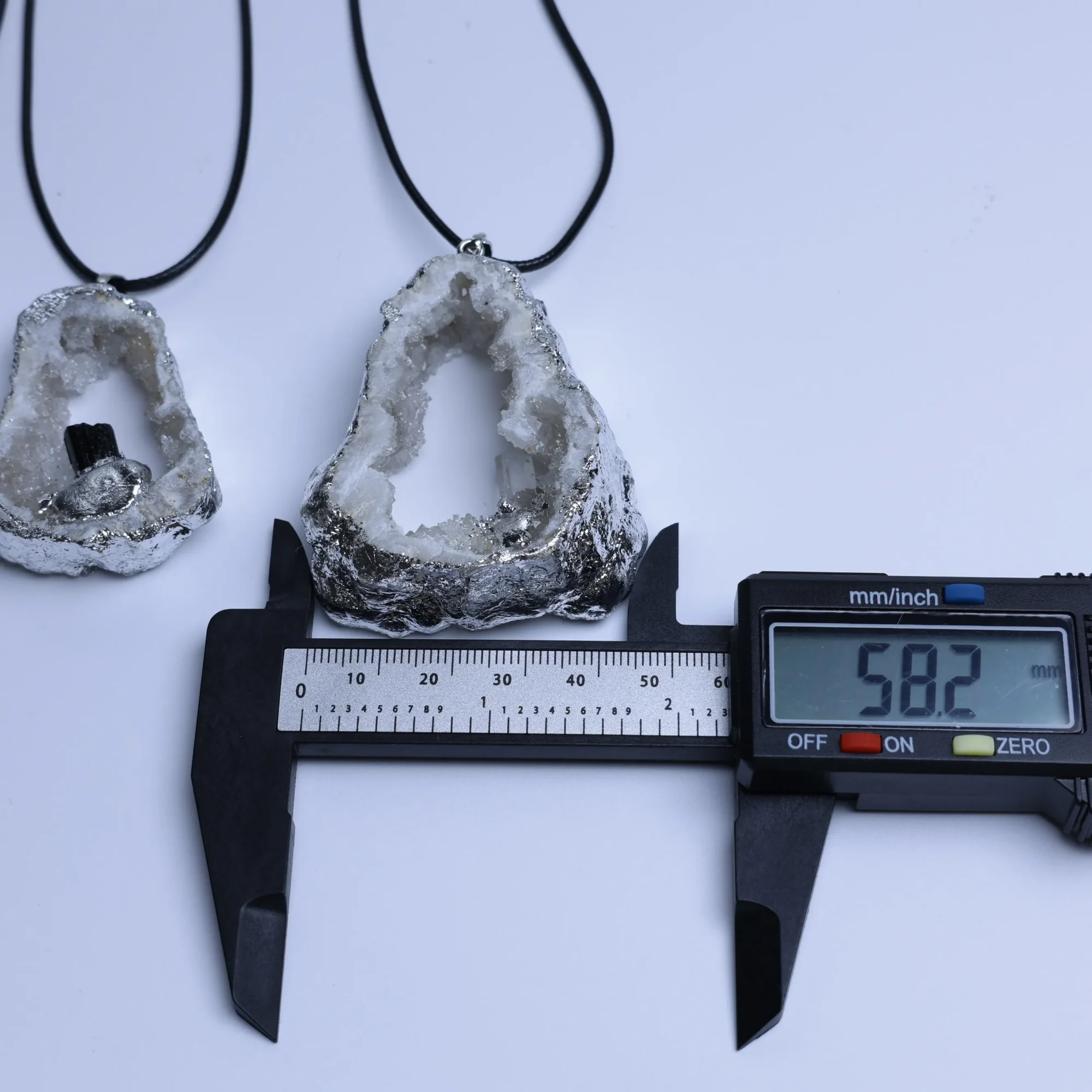 Agate Geode Slice Pendant with Silver-Plated Edge & Inlaid Crystal - 3