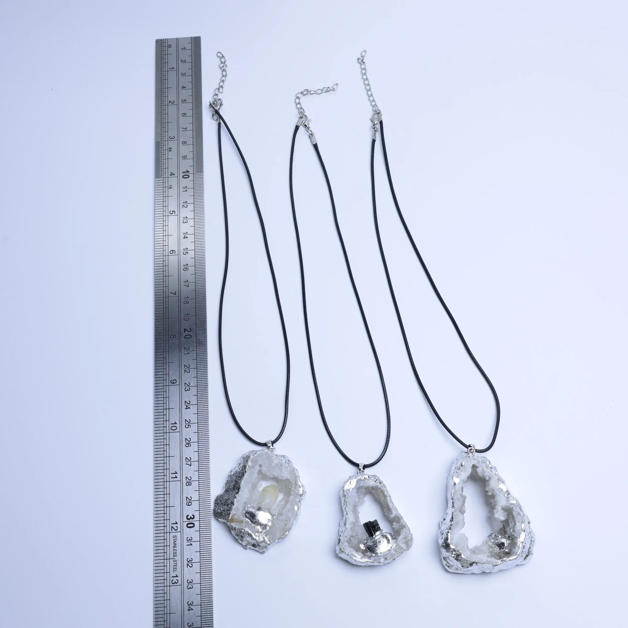 Agate Geode Slice Pendant with Silver-Plated Edge & Inlaid Crystal - 4