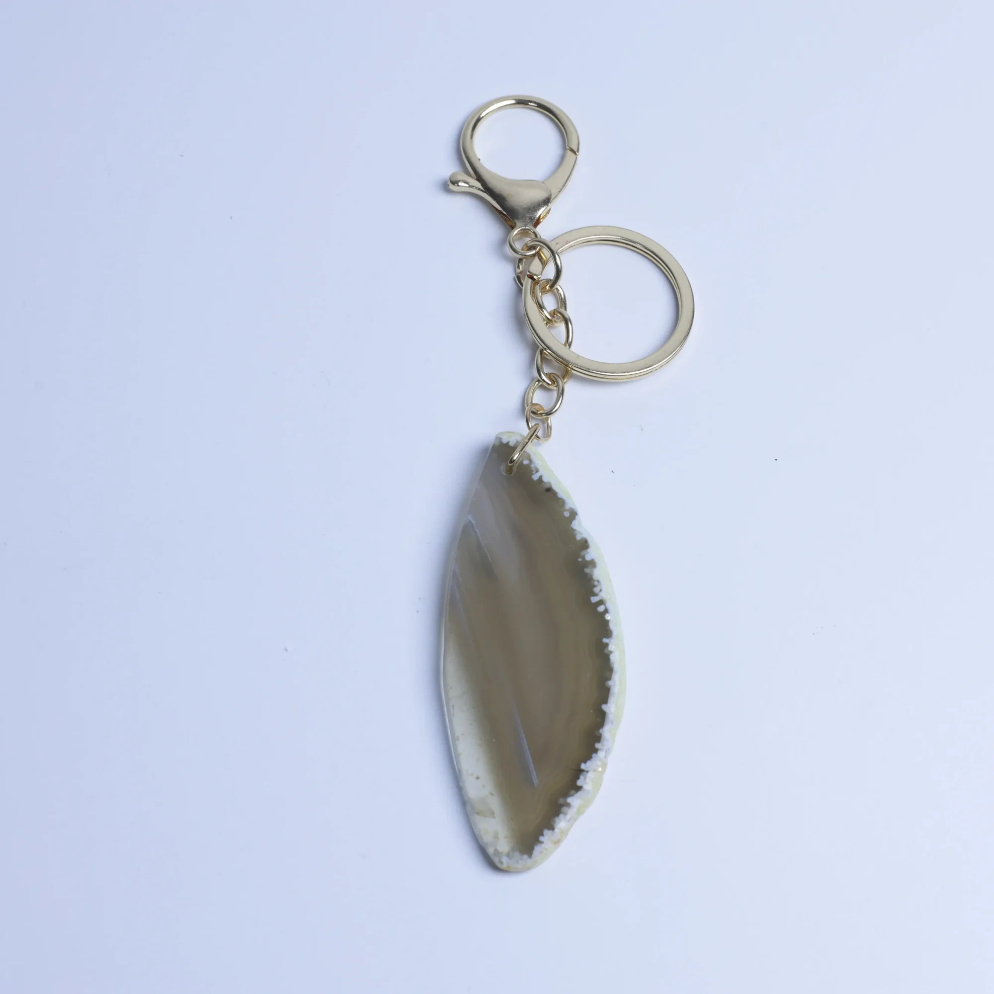 8-Color Natural Agate Slice Keychains - Beige