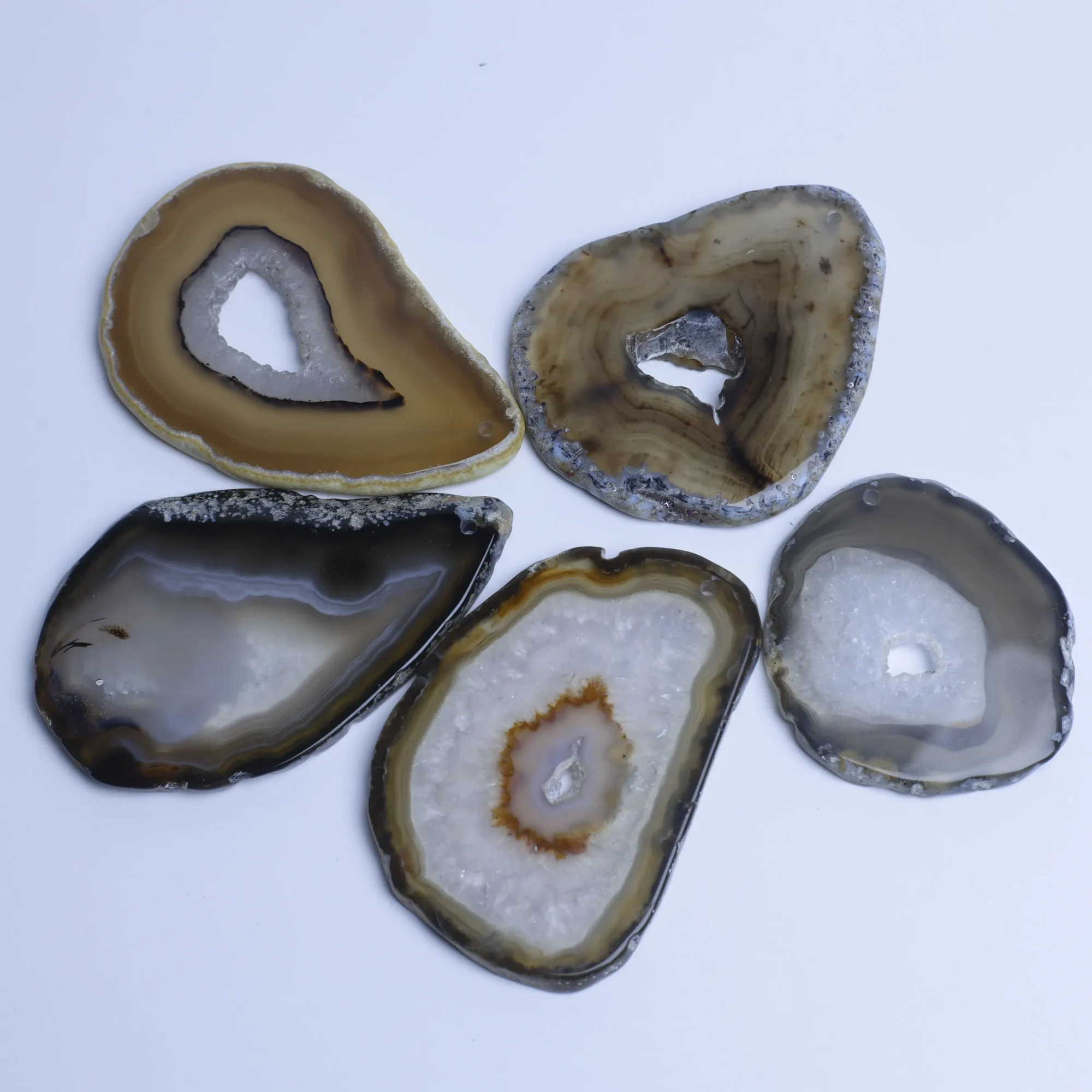 6-Color Small Drilled Agate Slice Pendants - Beige