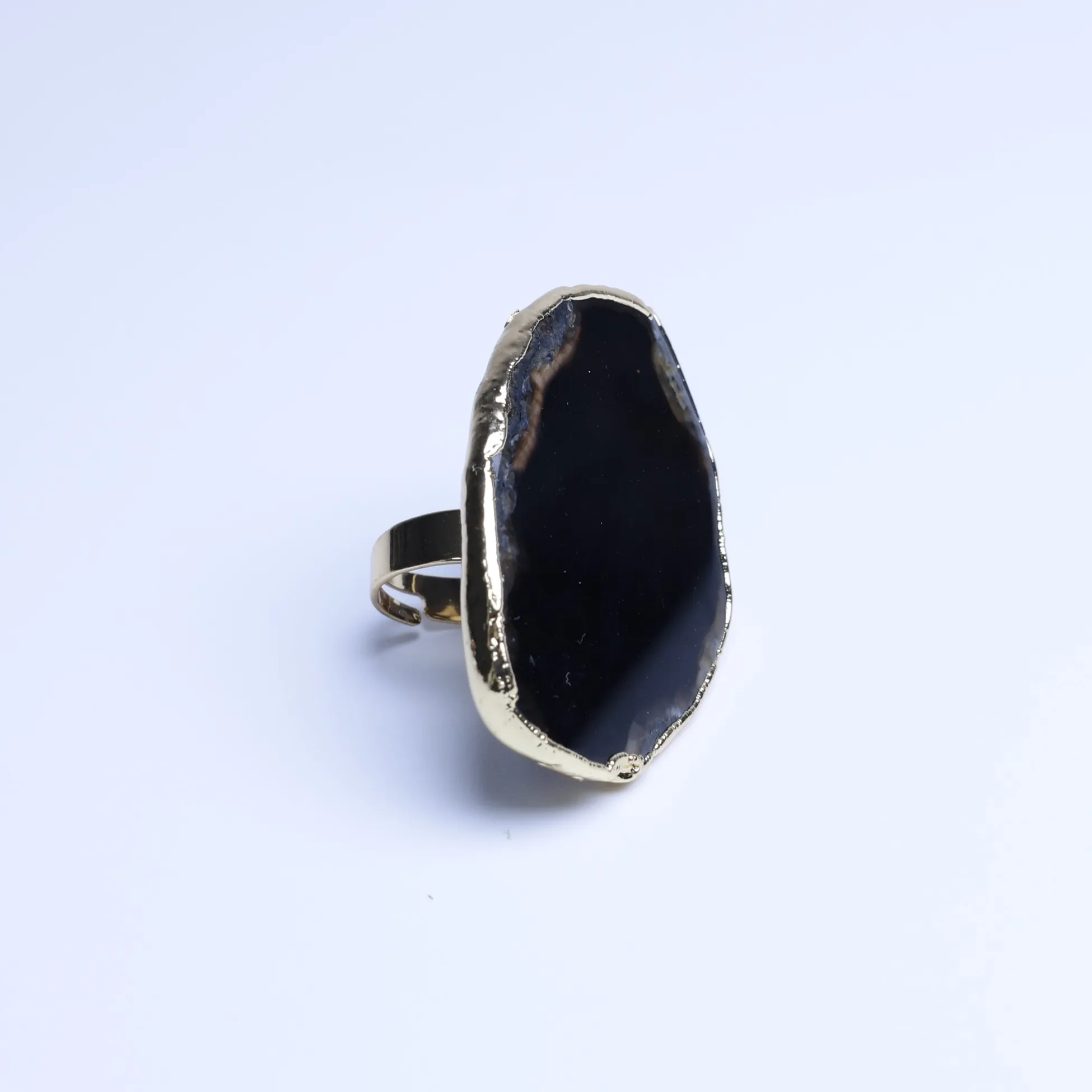 5-Color Dyed Large Agate Slice Adjustable Ring - Black