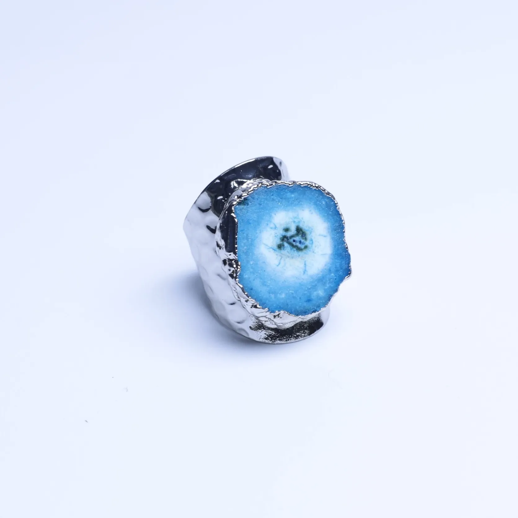 7-Color Agate Geode Druzy Slice Adjustable Statement Ring - Blue