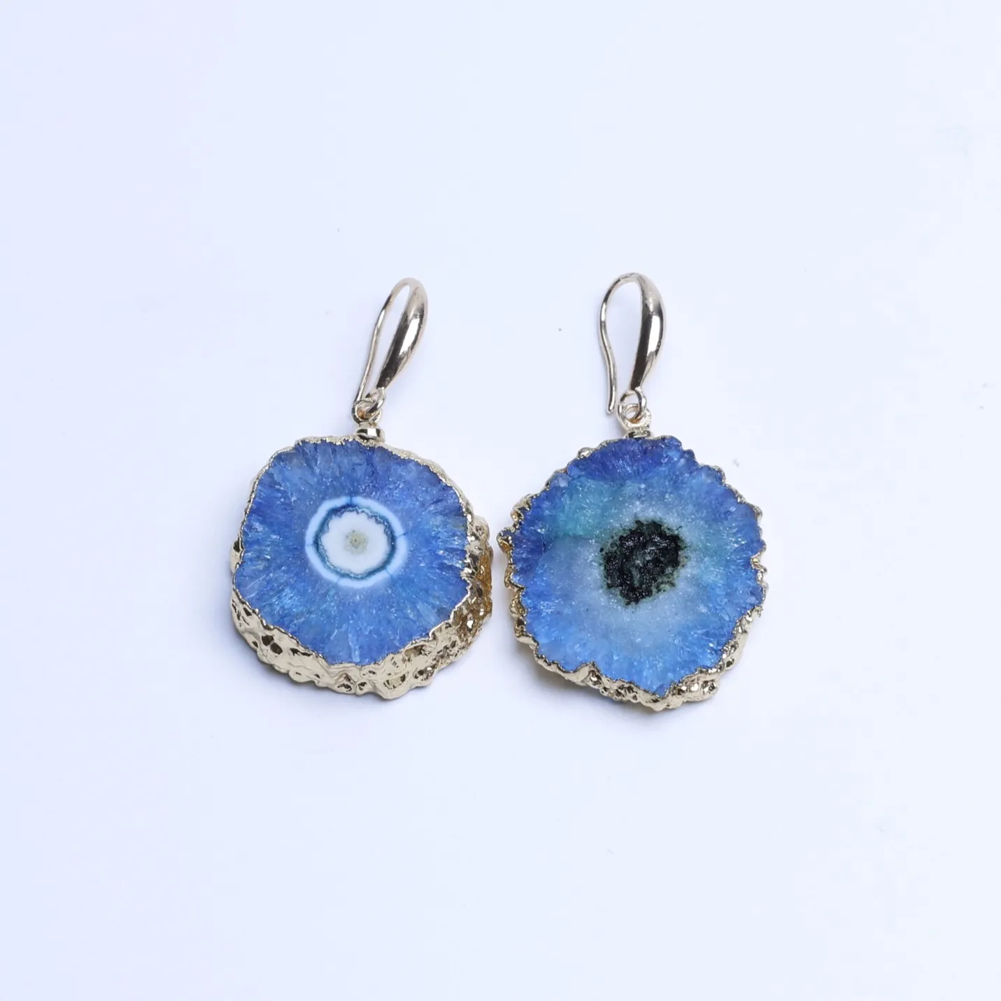 5-Color Dyed Agate Geode Slice Drop Earrings - Blue
