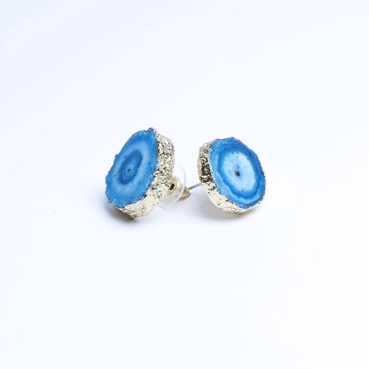 5-Color Dyed Agate Geode Slice Stud Earrings - Blue