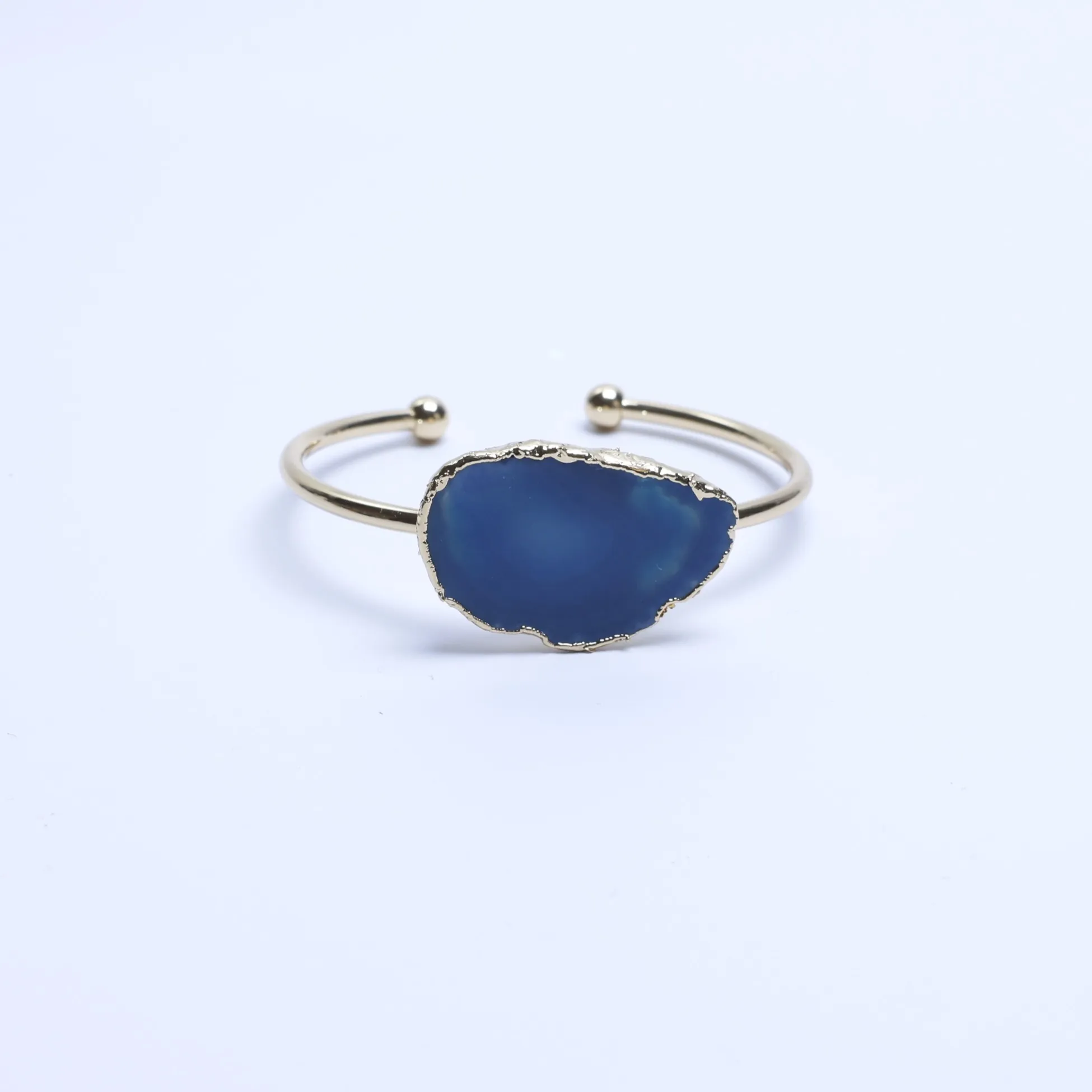 5-Color Agate Slice Adjustable Cuff Bracelet - Blue