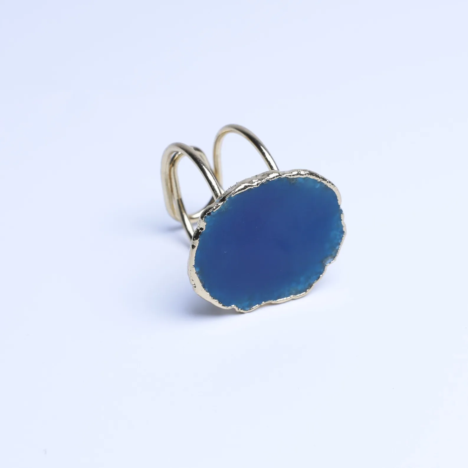 5-Color Agate Slice Adjustable Ring - Blue