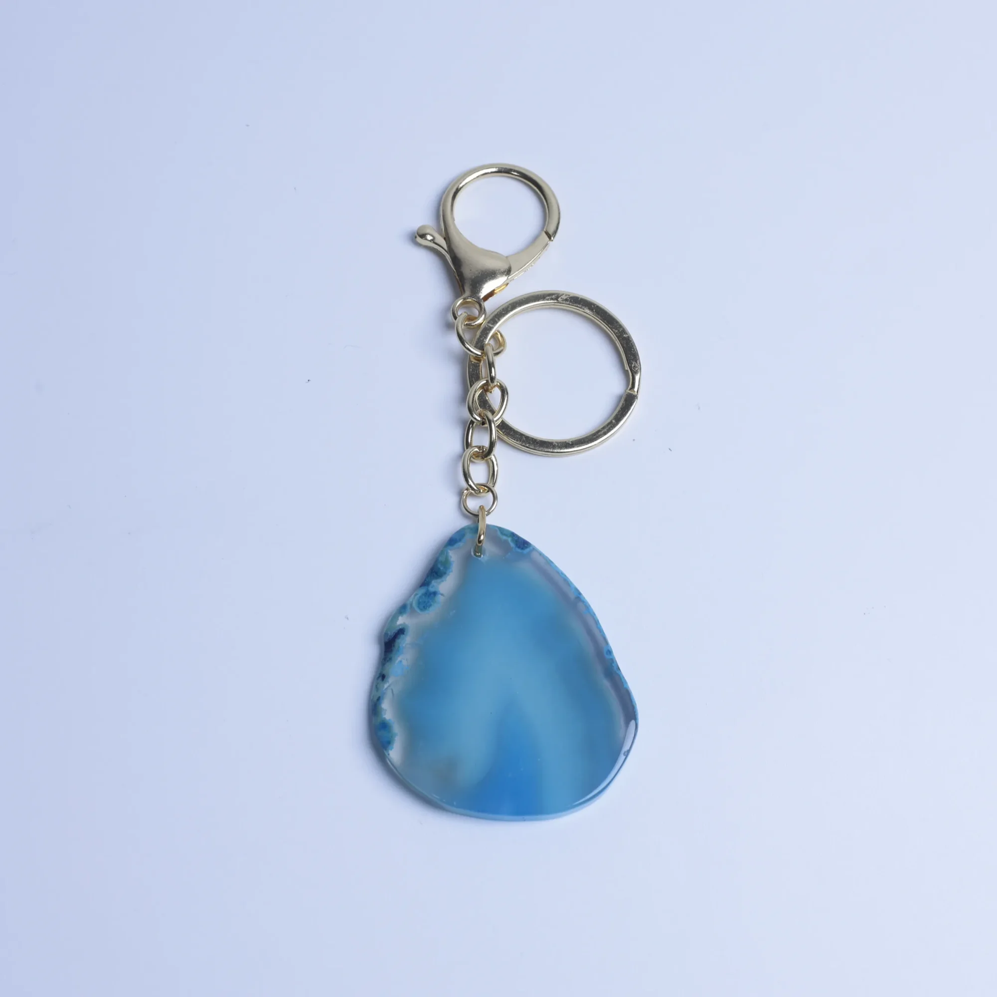 8-Color Natural Agate Slice Keychains - Blue