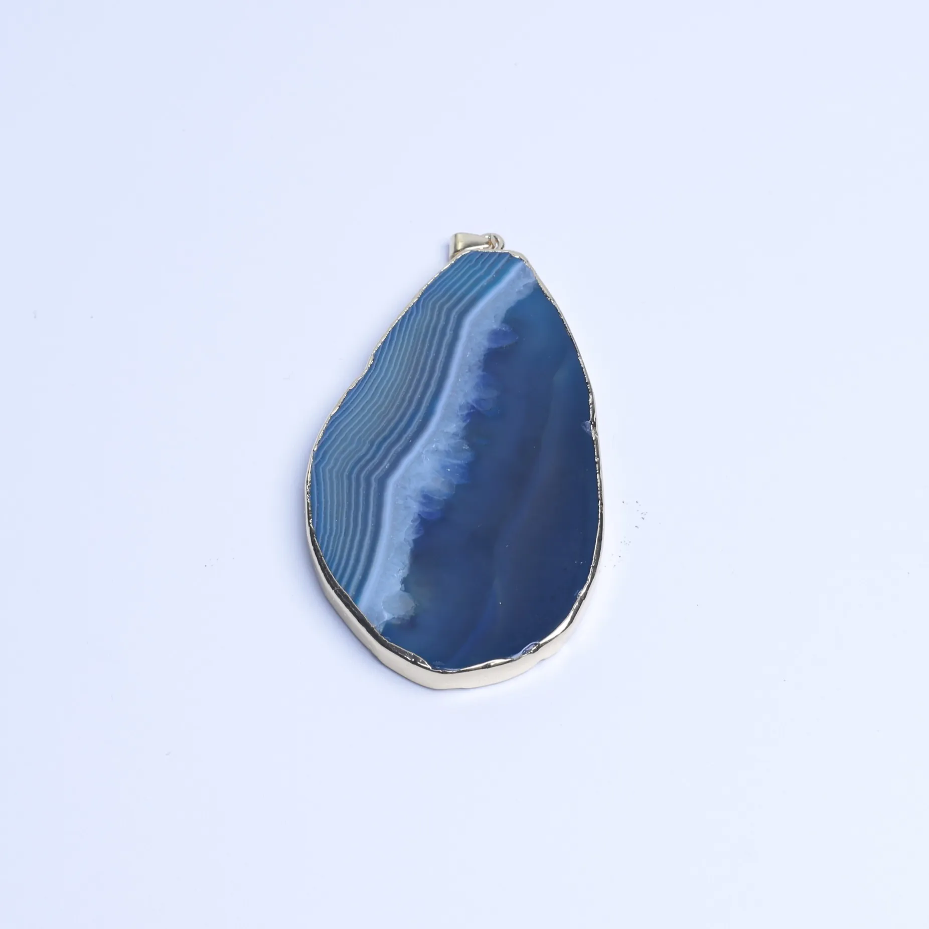 5-Color Agate Slice Pendant with Gold-Plated Edge - Blue