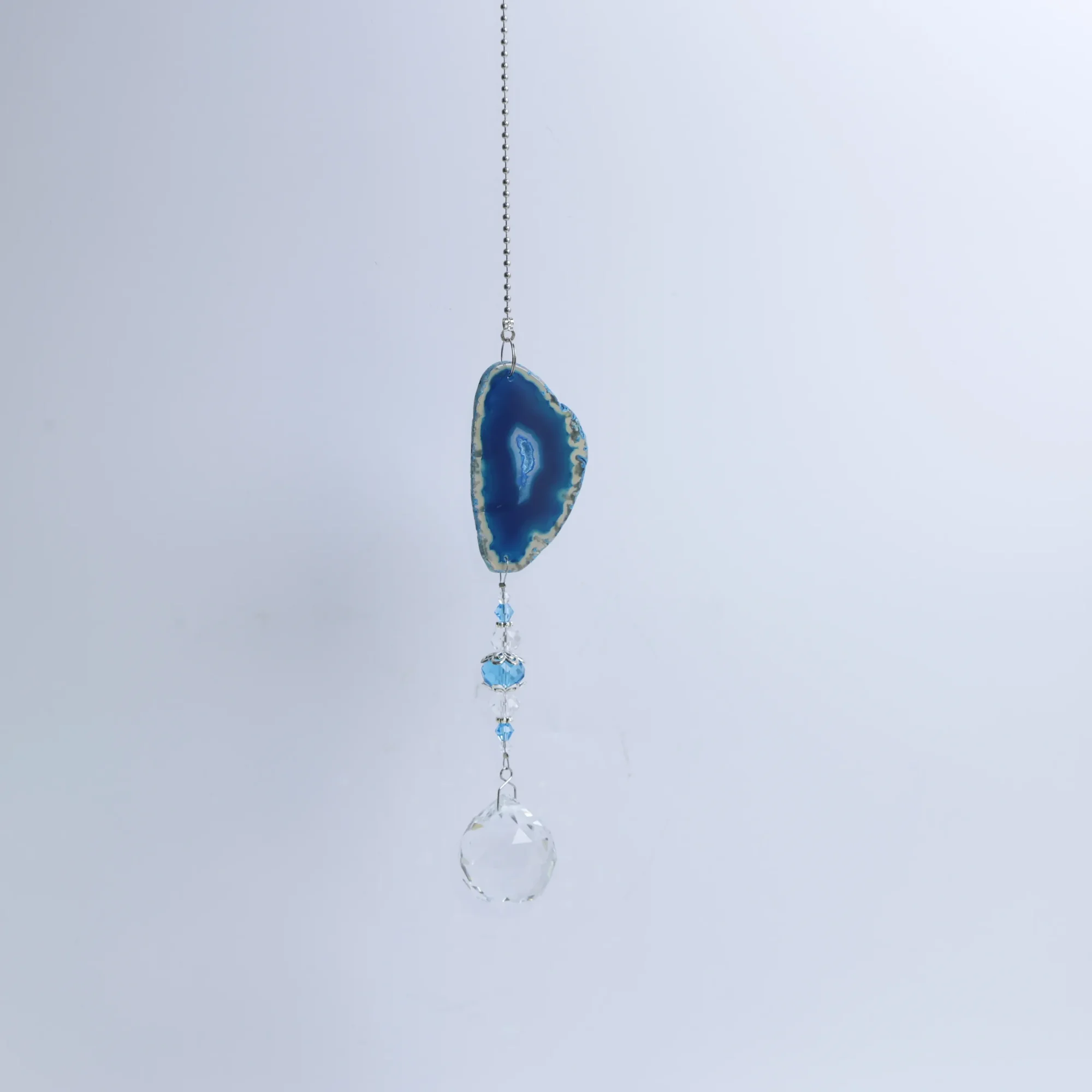 3-Color Dyed Natural Agate Slice Wind Chimes 15.7 in (1 Slices per Chime) - Blue
