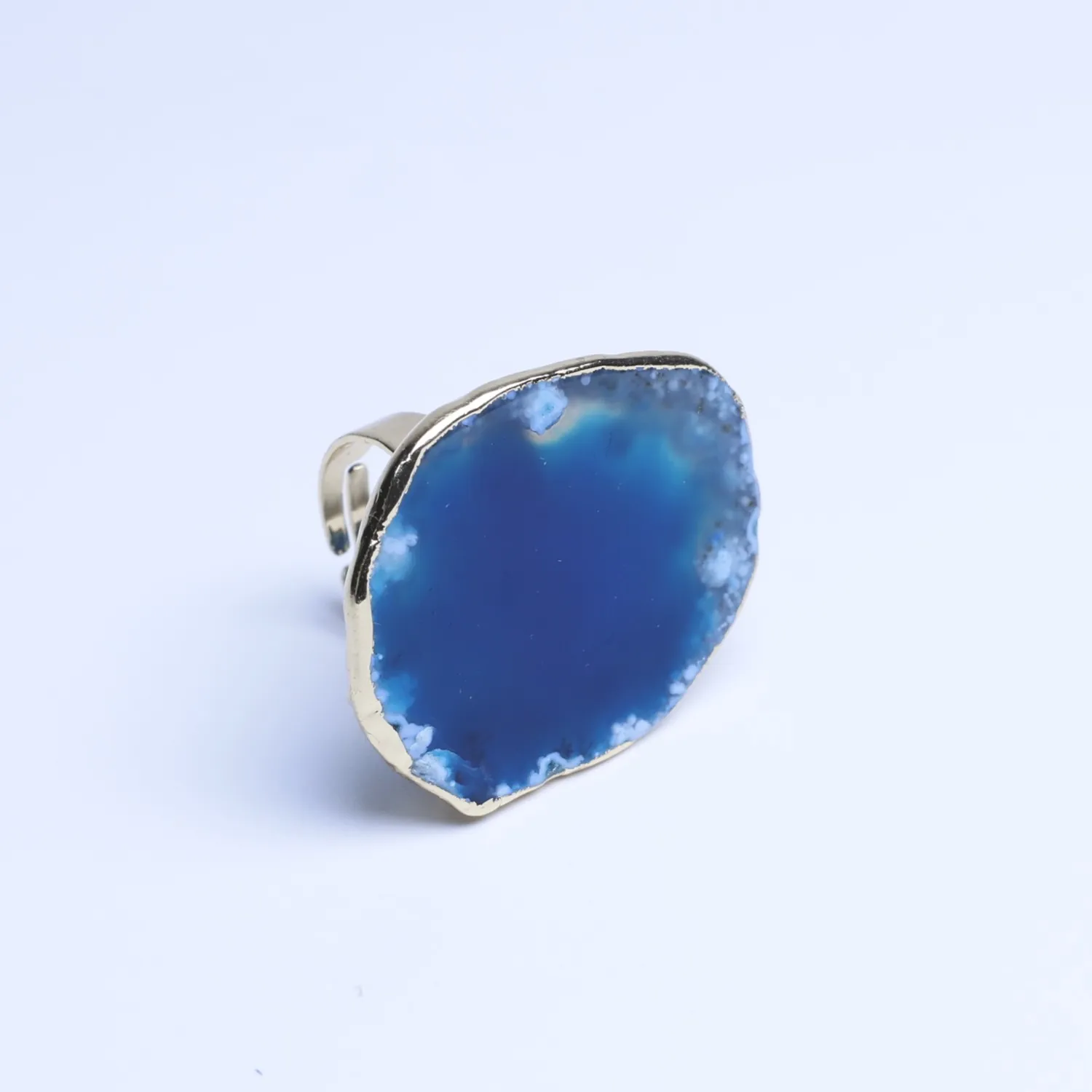 5-Color Dyed Large Agate Slice Adjustable Ring - Blue