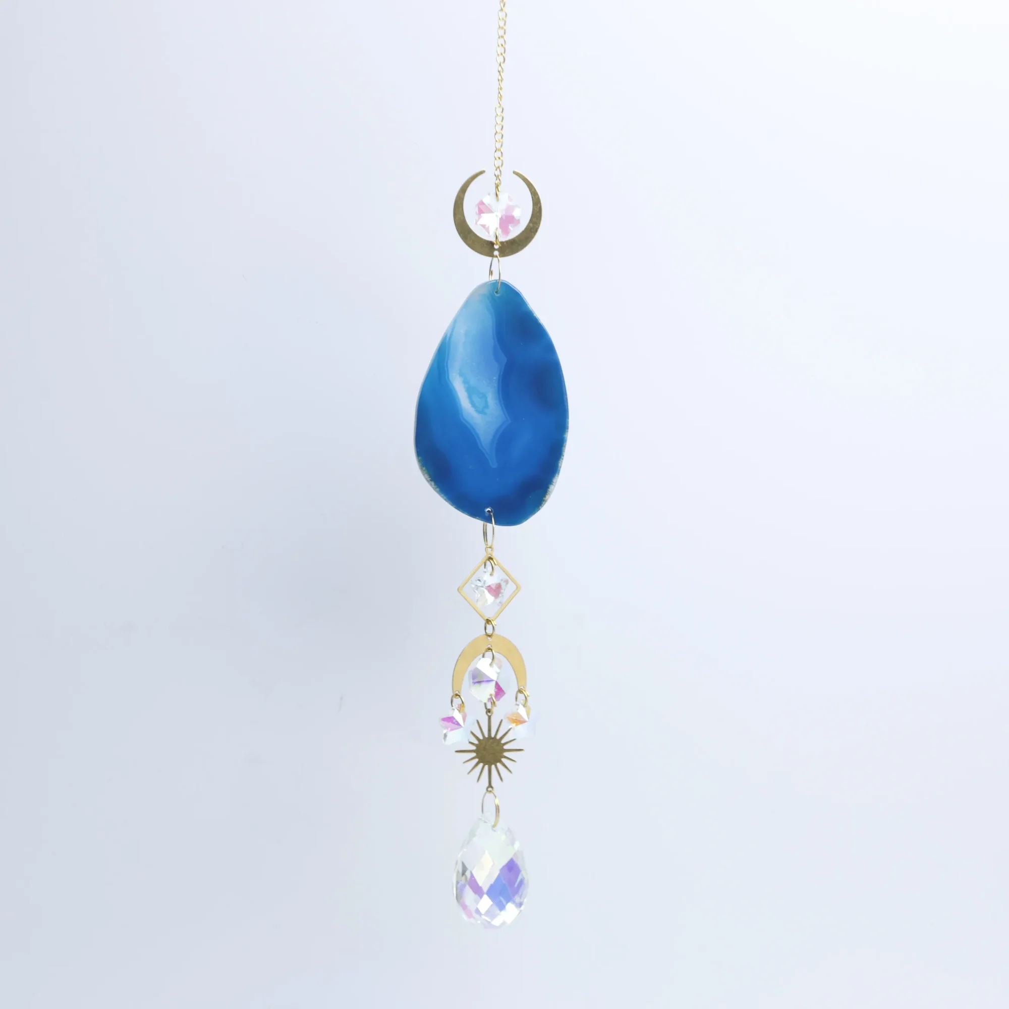 5-Color Single Agate Slice Celestial Crystal Wind Chimes 15.7 in - Blue